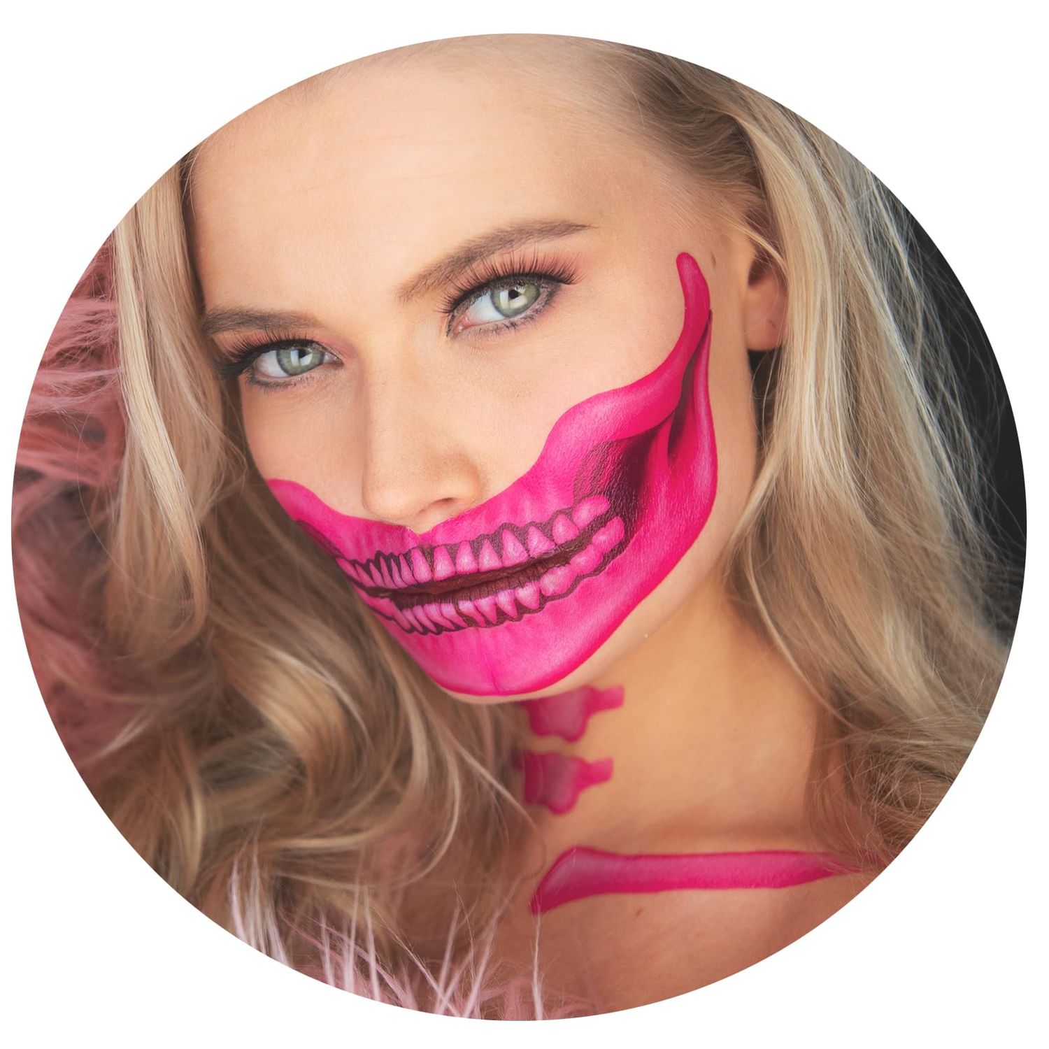 Tattoocrew 2 x Fantastic Plastic pink Skull Face, Temporary Tattoo, Halloween Costume for Women and Men, Adult