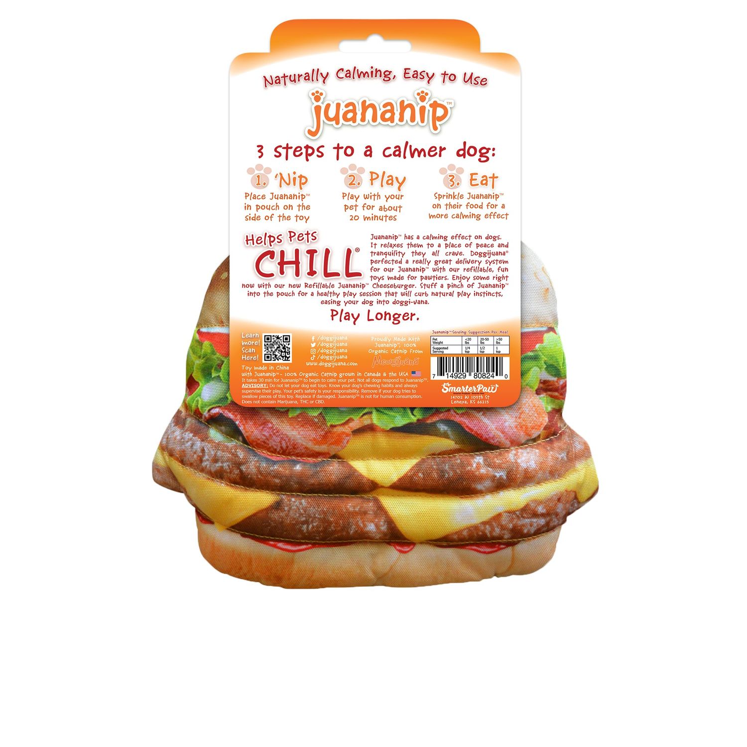 Doggijuana | Get The Munchies - Interactive Dog Toy with Juananip Refill | Refillable Dog Toy for Engaging Play and Natural Calming (Cheeseburger Toy)