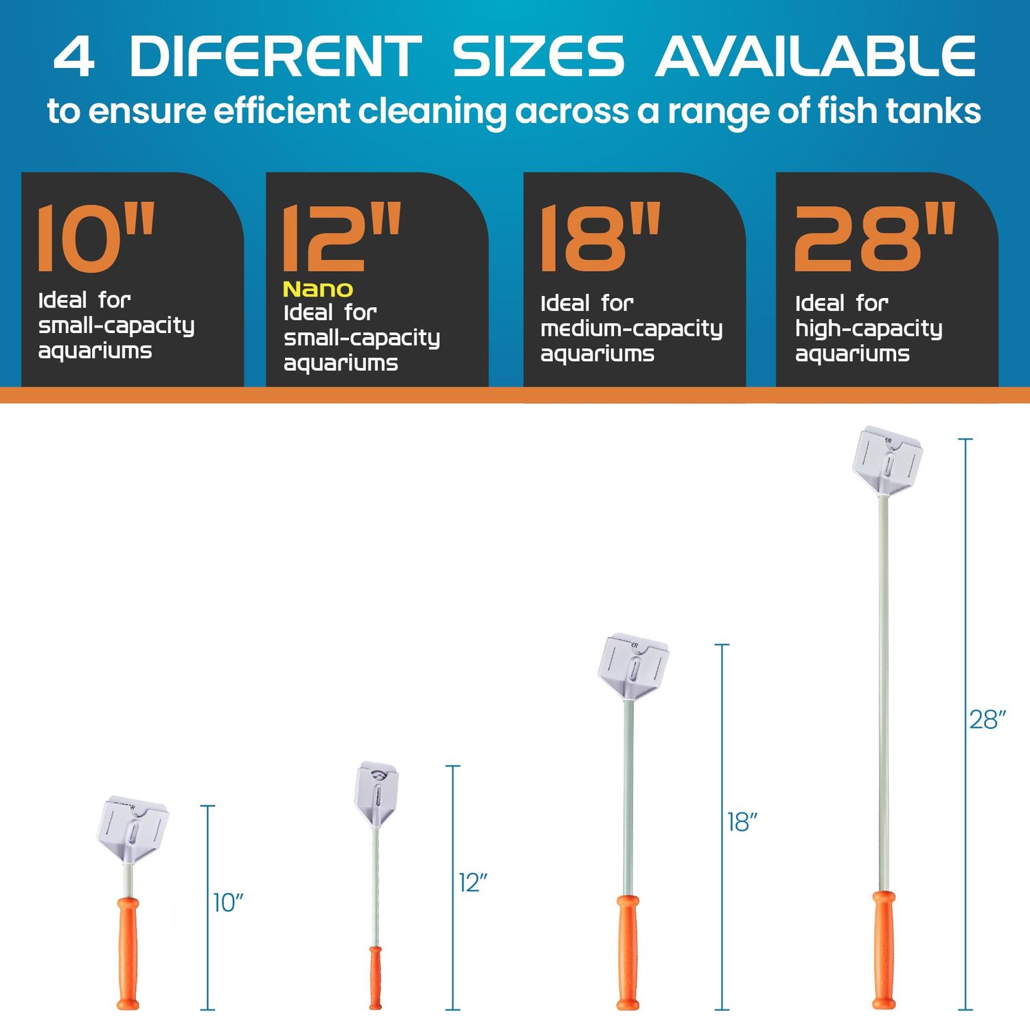 FL!PPER Flipper Platinum Aquarium Algae Scraper - Aquarium Glass Cleaner Tool with Serrated Blade - Algae Scraper for Glass Aquariums - Fish Tank Scraper for Glass and Acrylic Tanks - 28” Rigid Shaft