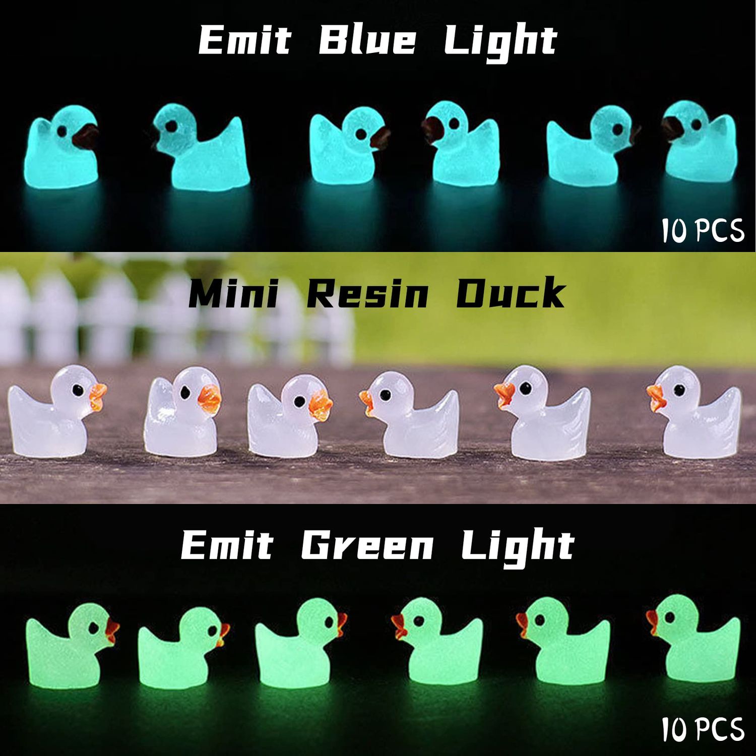 120 PCS Luminous Mini Resin Ducks Tiny Ducks Miniature Slime Charms Duck Figures Ornament Decorations for Fairy Garden Landscape Dollhouse Aquarium Home