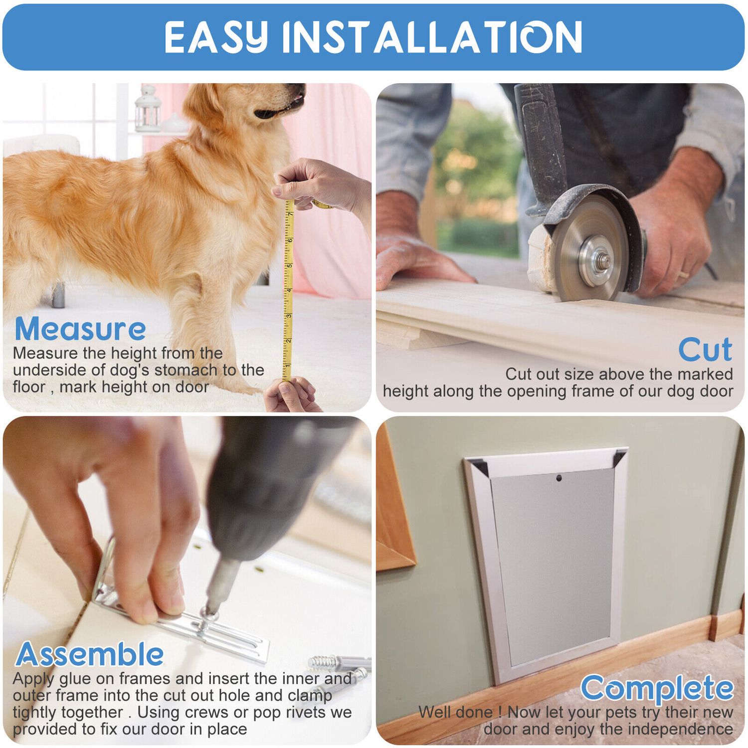 Extra Large Dog Door Aluminum Pet Door Double Panels Automatic Close 16''x21''