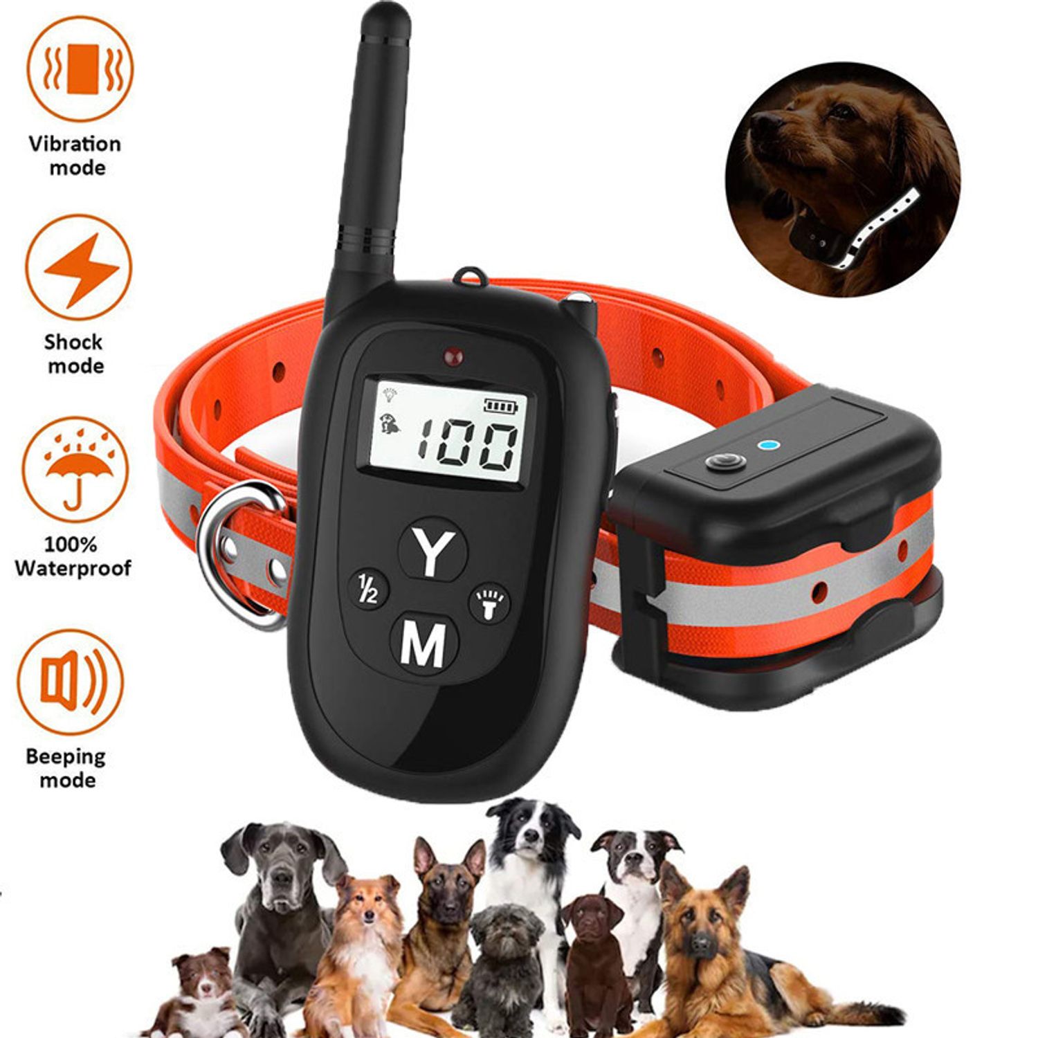 Dog Pet Training Collar with Remote Rechargeable Waterproof Shock Anti Bark