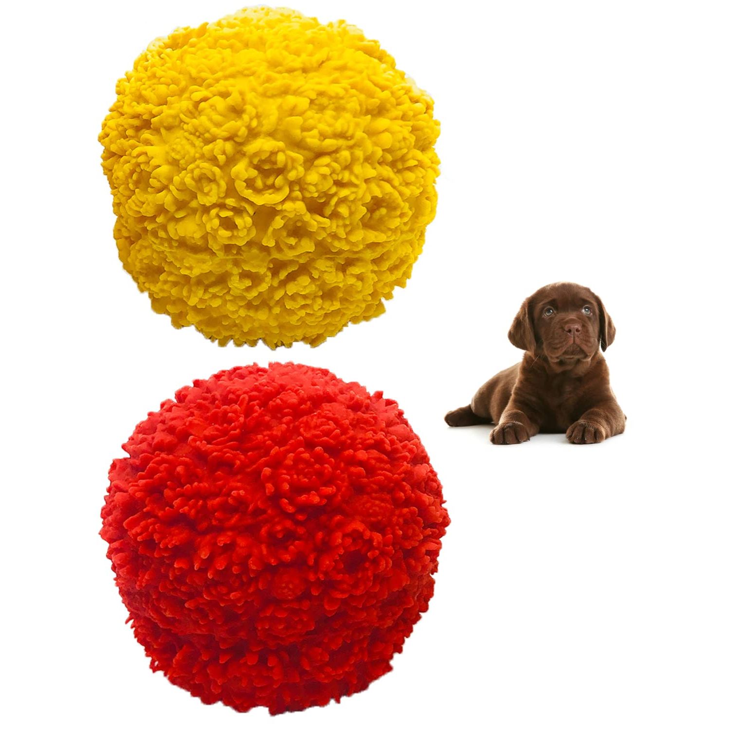 Set of 2 Squeaky Rubber Balls for Puppies - 3" - Sensory Dog Toys - Soft Natural Rubber (Latex) - Puppies Small Breeds - Comply with Same Safety Standards as Baby Toys