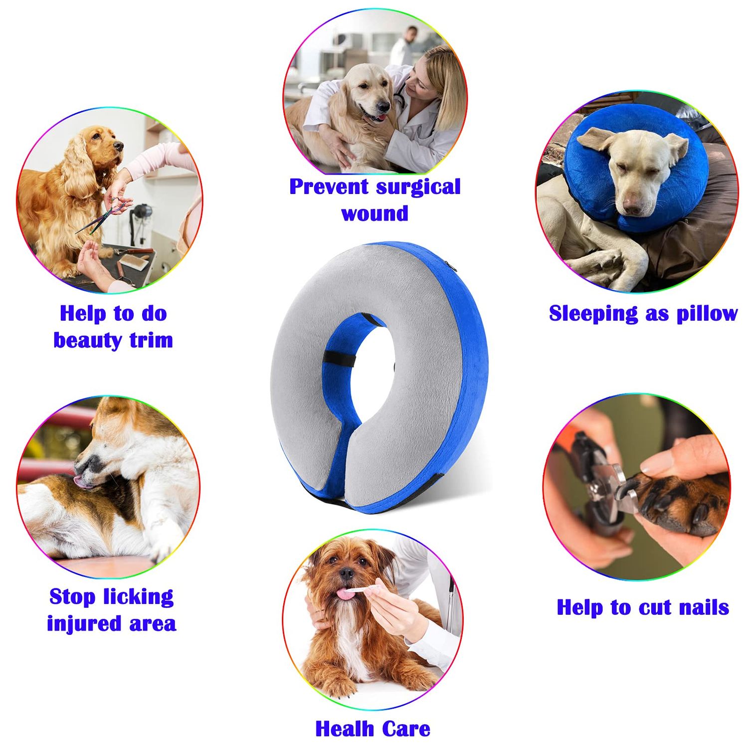 Katoggy Inflatable Dog Cone Collar for Dogs After Surgery, Soft Adjustable Blow up Donut Dog E-Collar for Small Medium Large Dog and Cats