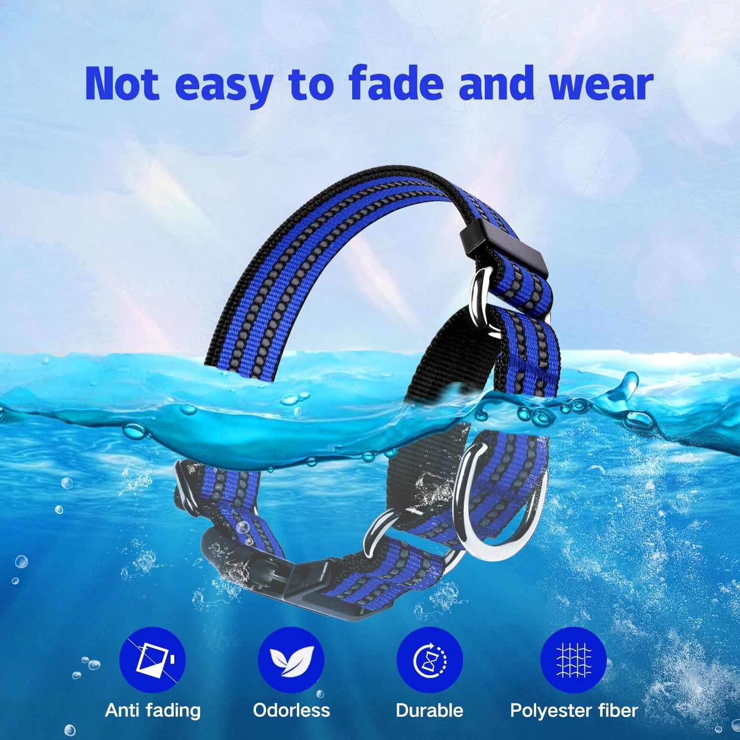 JOYEEIIOO Martingale Dog Collar, Adjustable Nylon Reflective Collar with Quick Release Buckle (Royal Blue, Large)