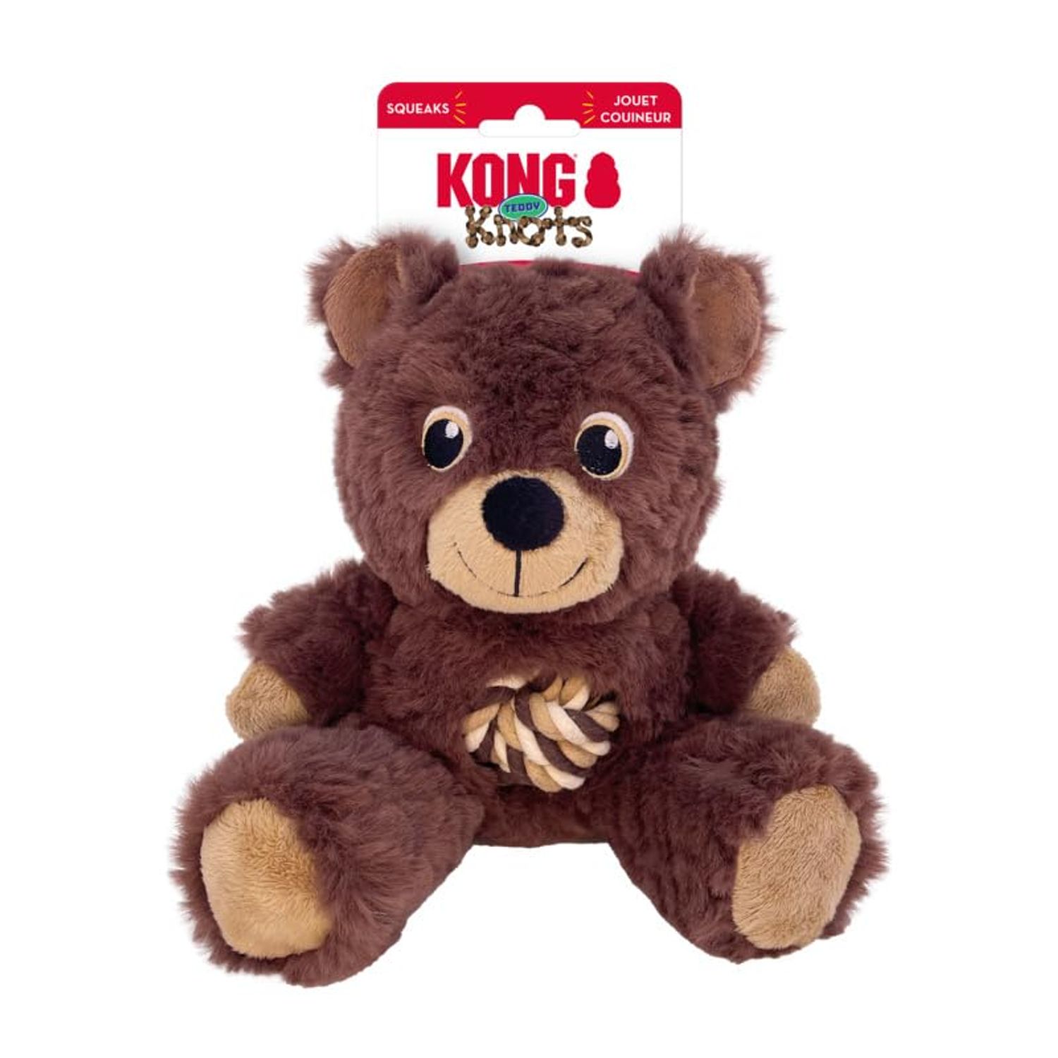 KONG Knots Teddy Bear - Knotted Rope Tummy and Tail - Soft Plush Dog Toy (Medium)