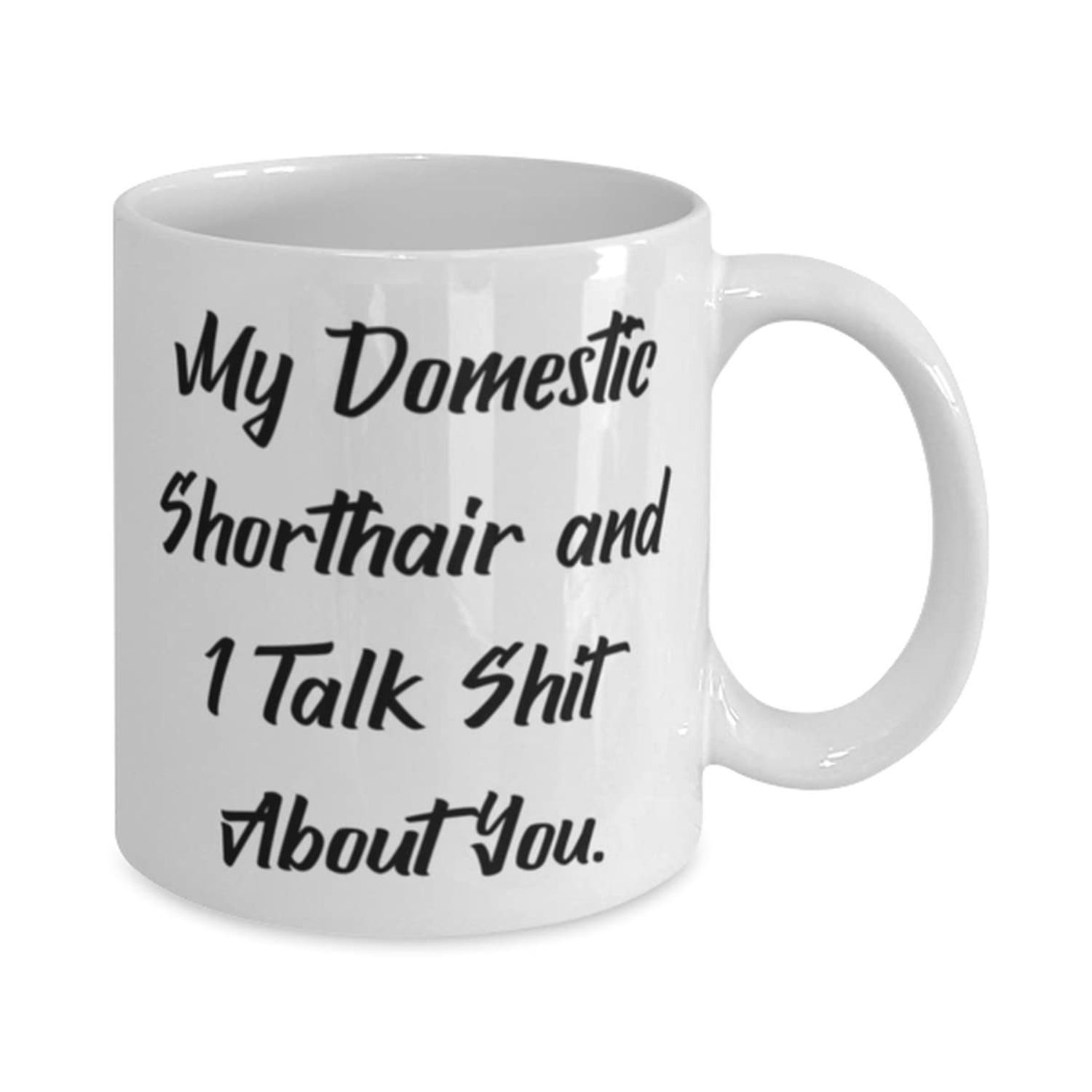My Domestic Shorthair and I Talk Shit. 11oz 15oz Mug, Domestic Shorthair Cat Present From Friends, Inspire Cup For Cat Lovers, Cat toys, Catnip, Scratching post, Cat bed, Cat tree, Automatic litter