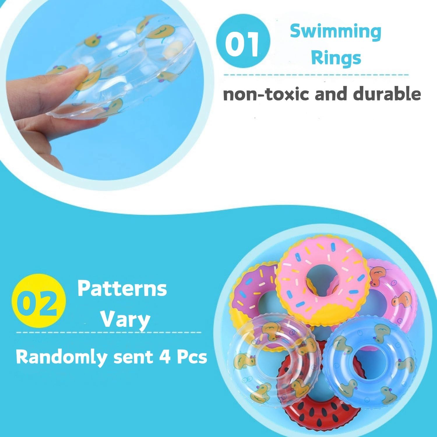 Lizard Bath Pool & Collar Rings Set - Inflatable Reptile Bathing Swimming Pool Bathtub Reptile Swim Float Ring for Leopard Gecko Amphibians Habitat Accessories Grooming Health Supplies (Blue)