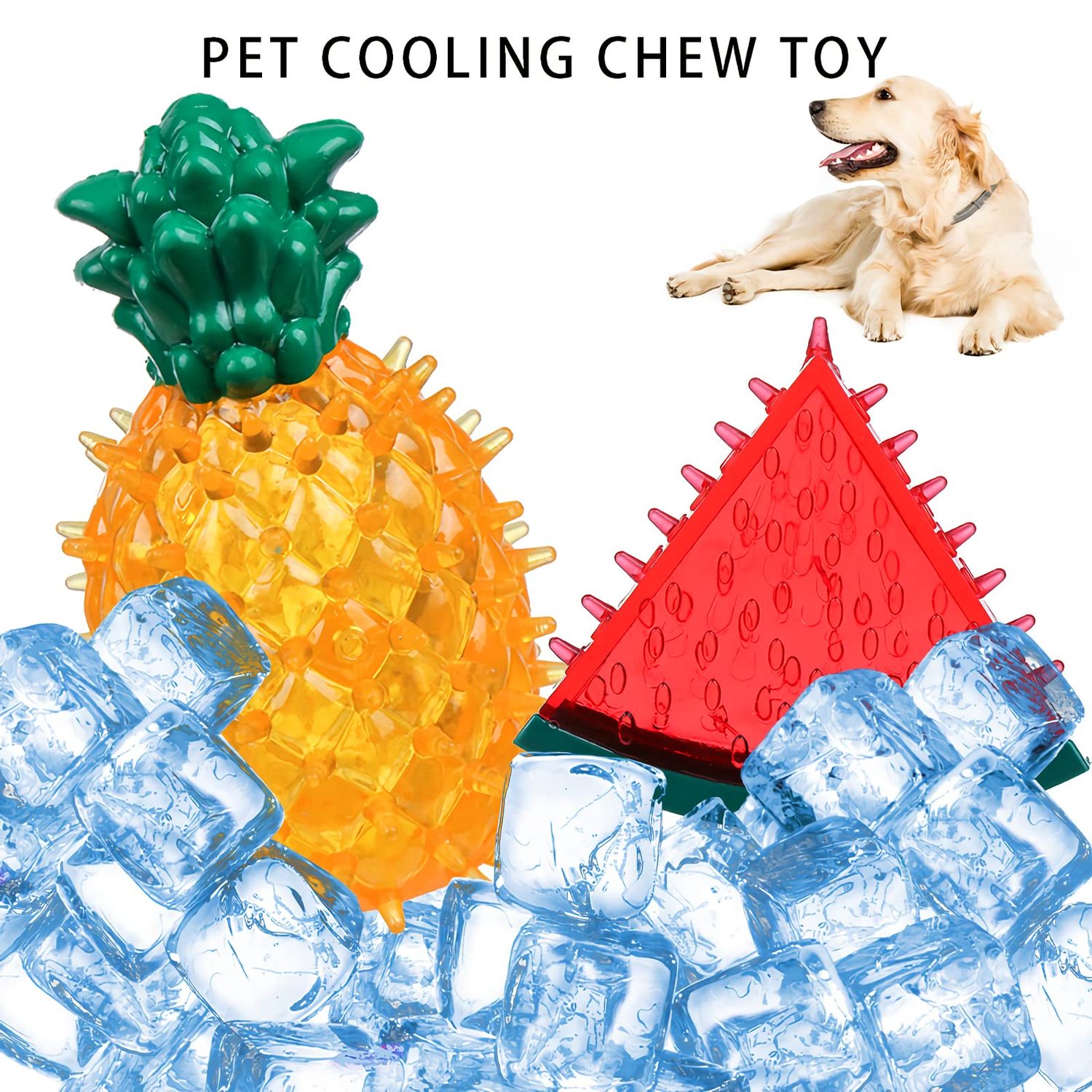 HomeSoGood 2pcs Dog Cooling Chew Toys, Summer Ice Interactive Dogs Toys, Watermelon Pineapple Shape Teething Toys