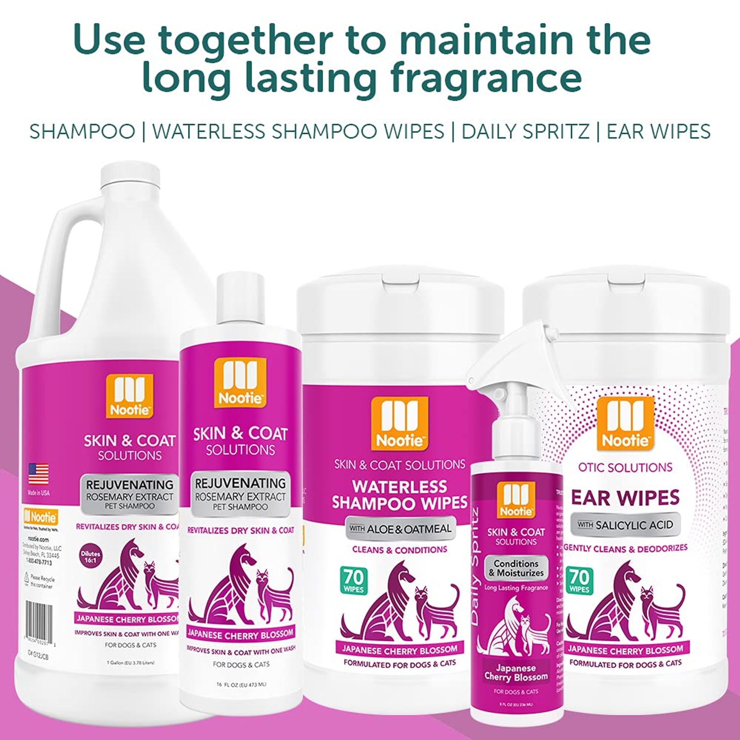 Nootie Dog & Cat Ear Wipes with Salicylic Acid - Japanese Cherry Blossom Scent - 70 Wipes - Vegan Friendly