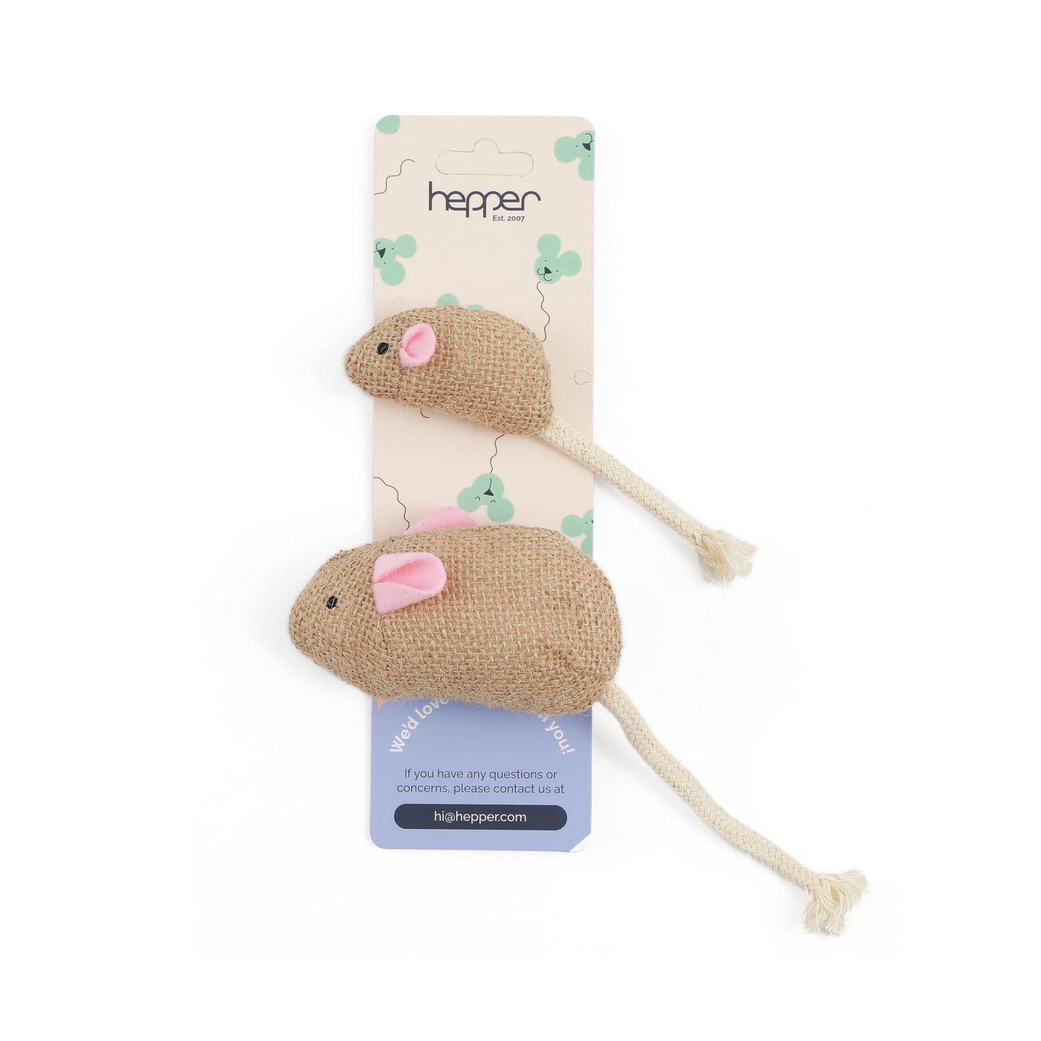 Hepper Catnip Mice Toy Set - Hessian: Premium Catnip-Infused Mice Cat Toys for Endless Play, Multi-Textured Hessian Fabric Ideal for Quiet Self-Play - 2 pcs Pet Toys for Cats for Kicking & Tossing