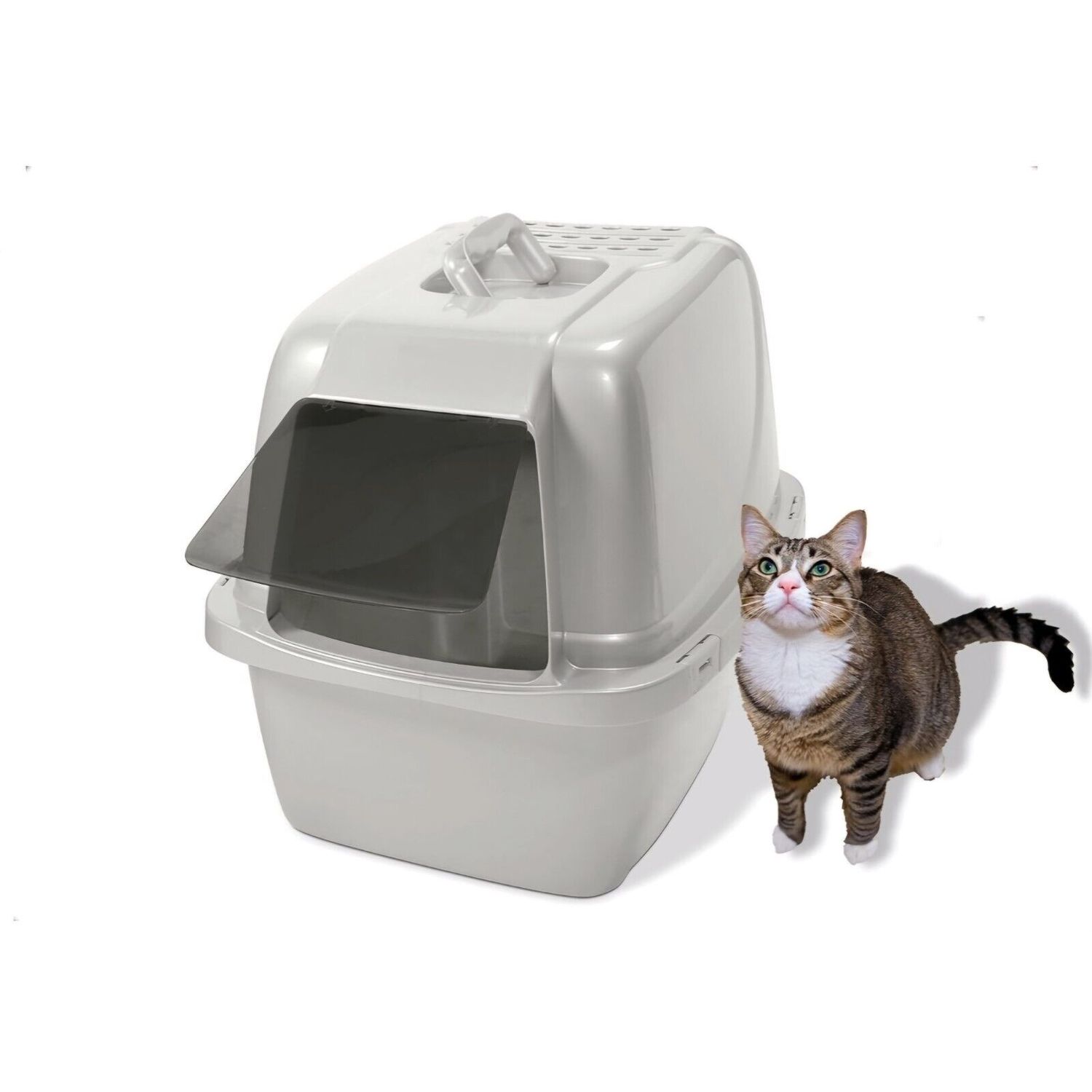 Van Ness Pets Odor Control Large Enclosed Cat Litter Box, Hooded, Pearl