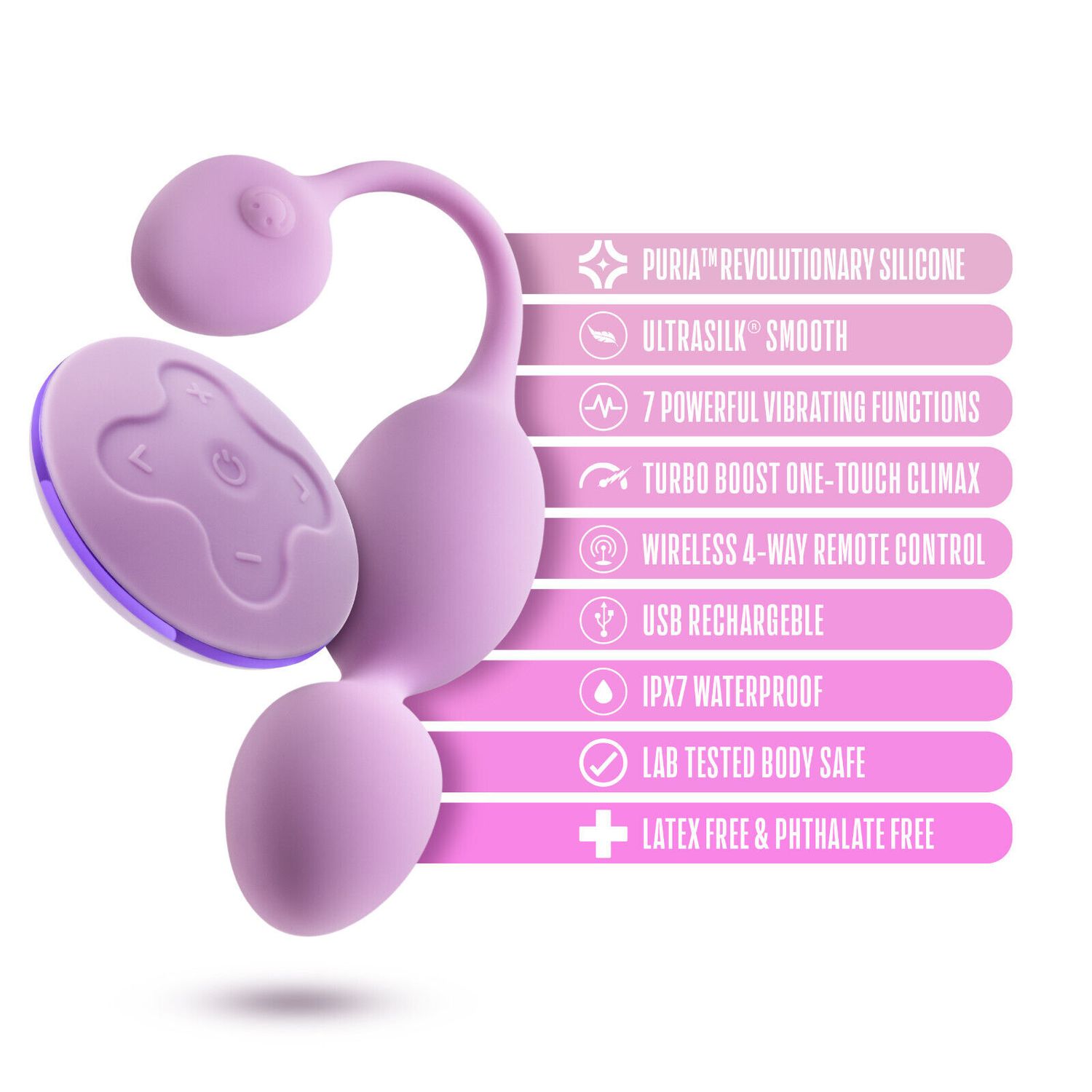 Blush Raine Silicone Smooth Wireless Remote Control Vibrating Kegel Ball Trainer