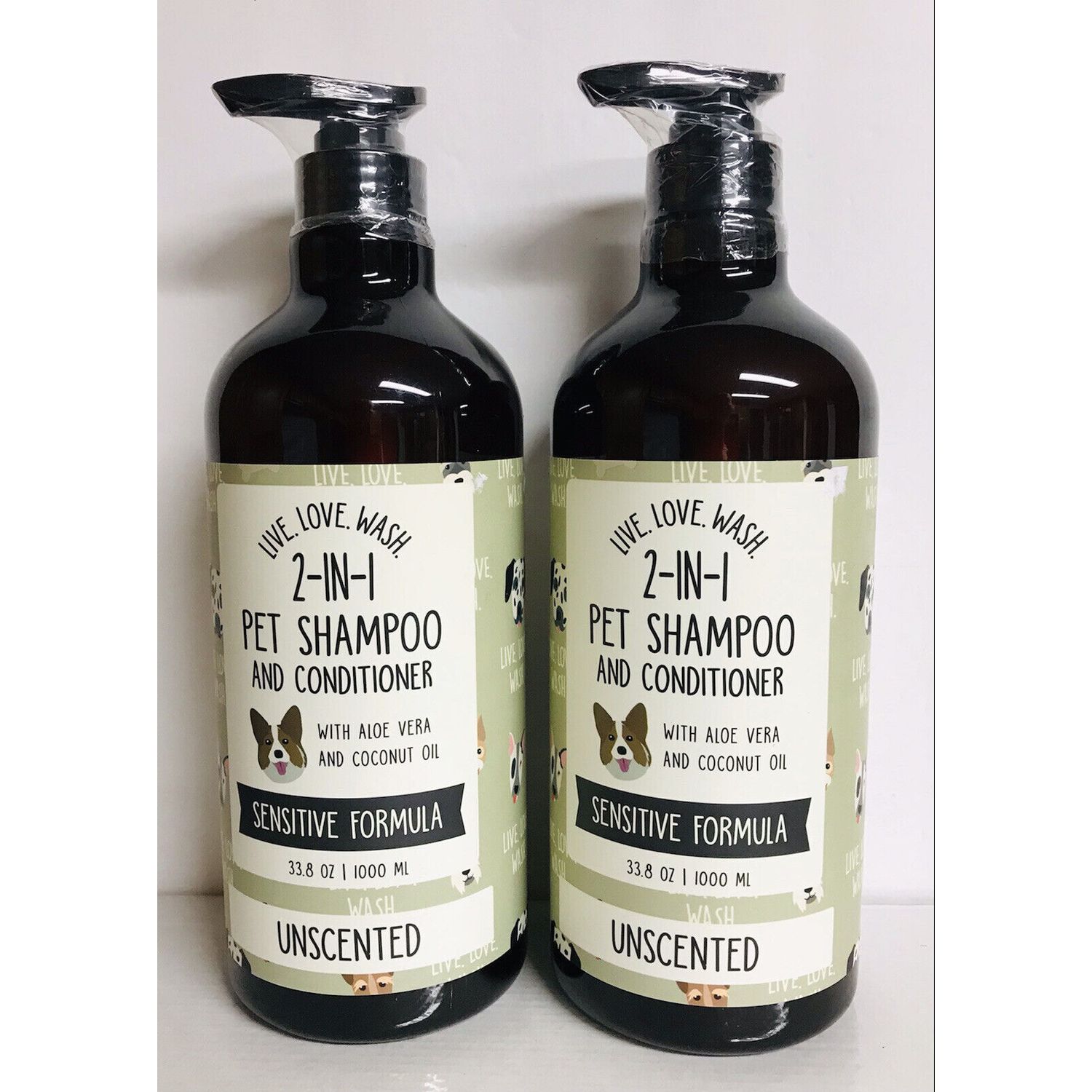 2 Bottles Unscented 2-in-1 Pet Shampoo  & Conditioner with Aloe Vera & Coconut