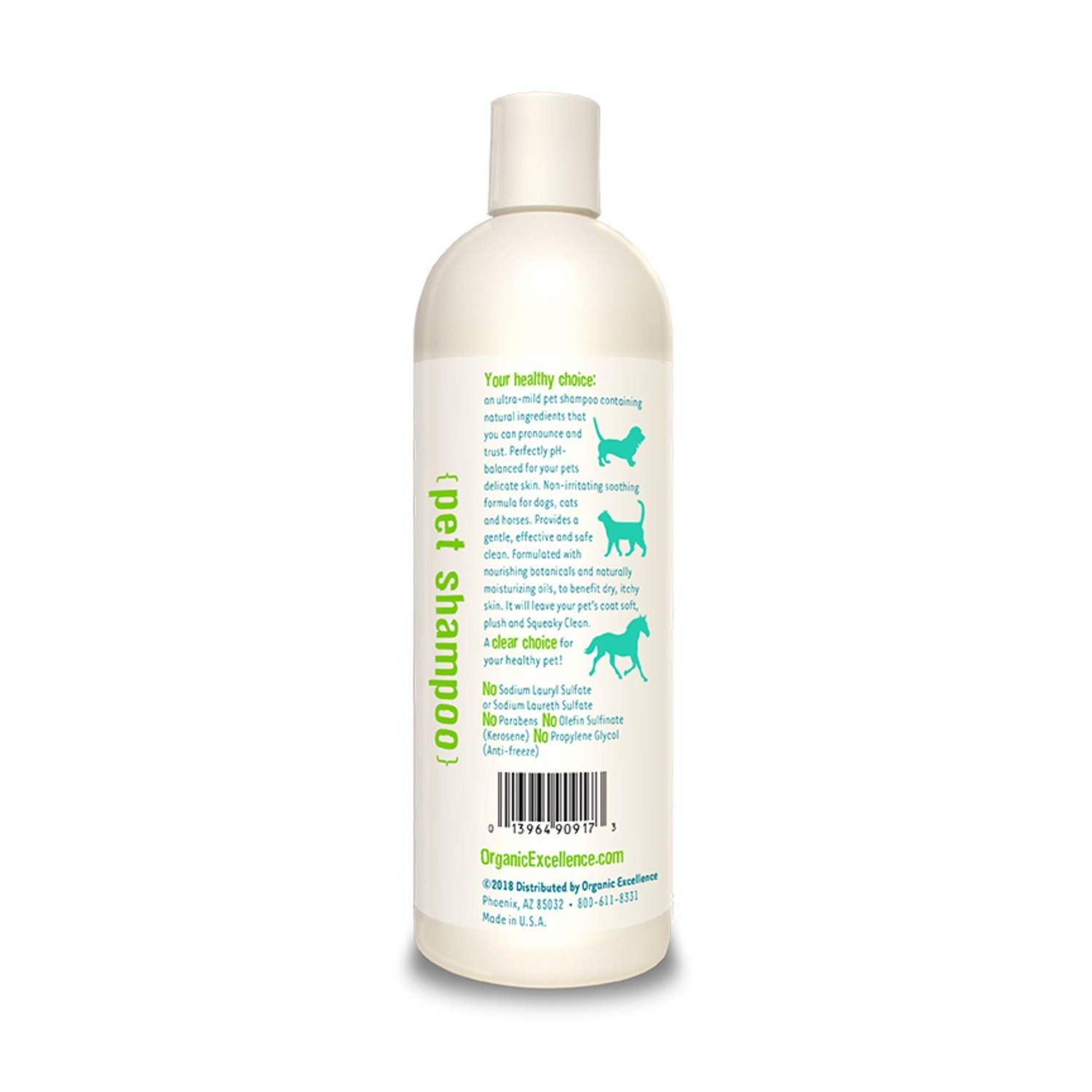 Organic Excellence Mild Dog Shampoo, Great for All Pets: Dogs, Puppies, Cats, Horses, Formulated for Sensitive Skin, Made with Aloe and Nourishing Botanicals - 16oz