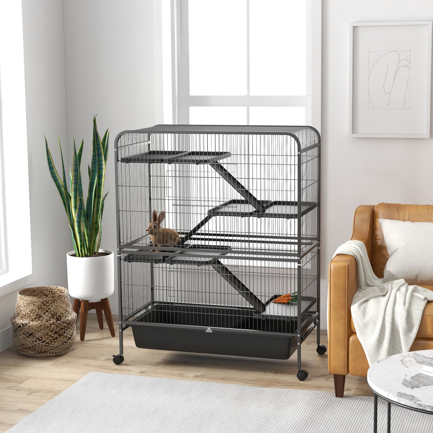 PawHut 53.5"H Small Animal Cage 5-Level Metal Ferret Cage for Bunny