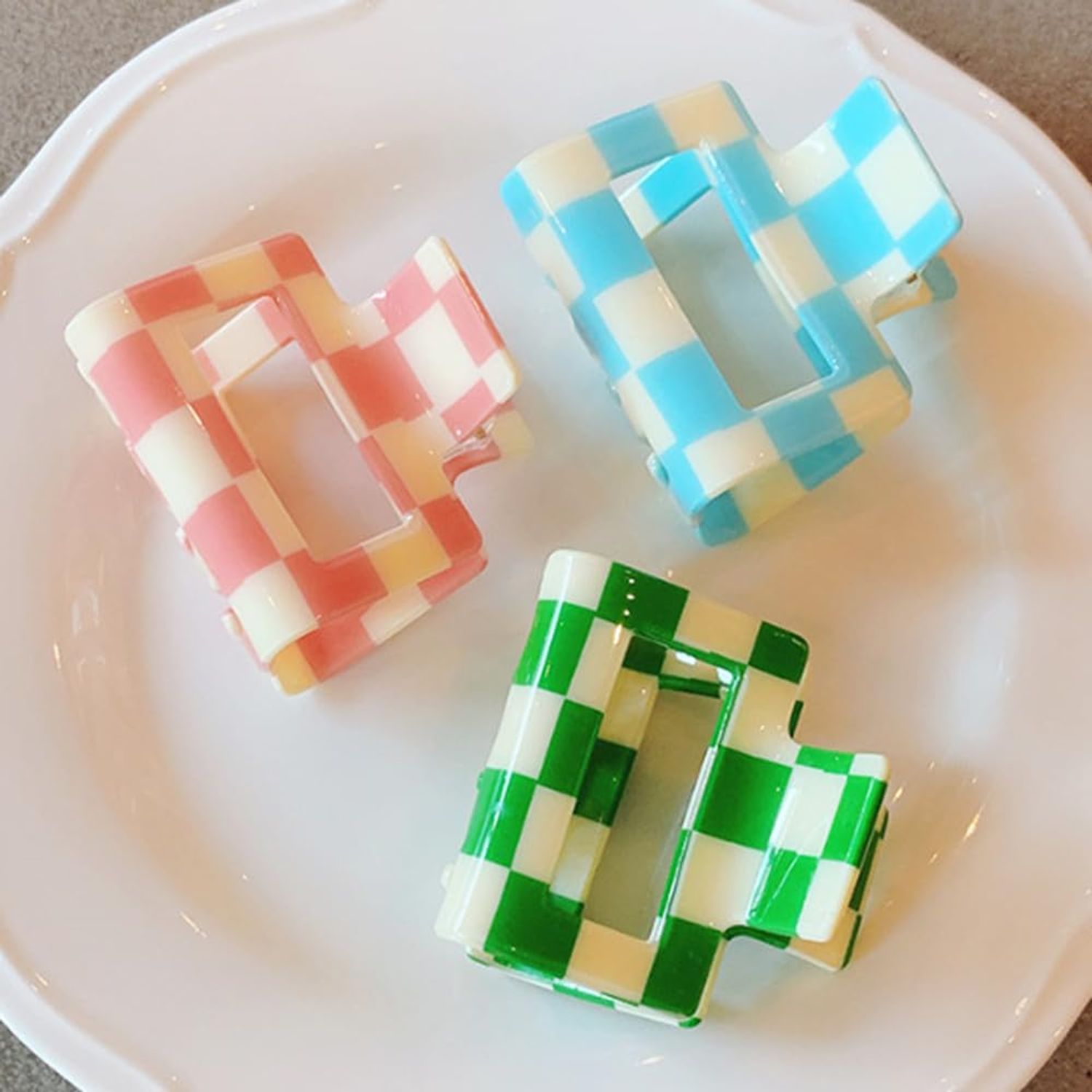 4 Pack Checkered Hair Claw Clips, BetterJonny Square Medium Checker Barrettes Cute Hair Claw Hair Clips Hair Accessories for Thick Thin Hair for Women Girls
