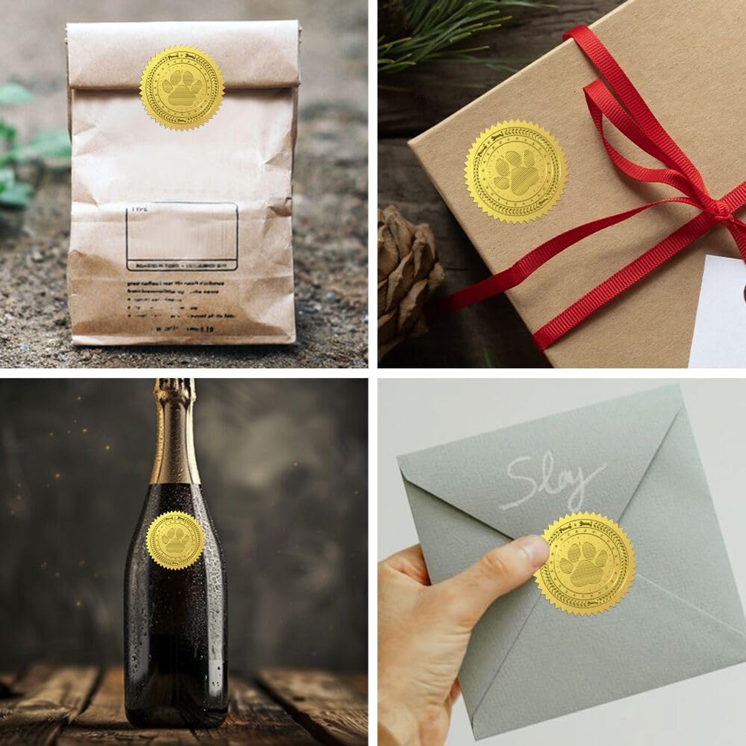 Peacoblue Gold Foil Stickers Seals Embossed Dog Paw 2 Inch 100Pcs, Self Adhesive Gold Around Embossing Stickers for Dog Birthday Gift Decoration, Party Invitation Card, Envelope Seals, Dog Accessories