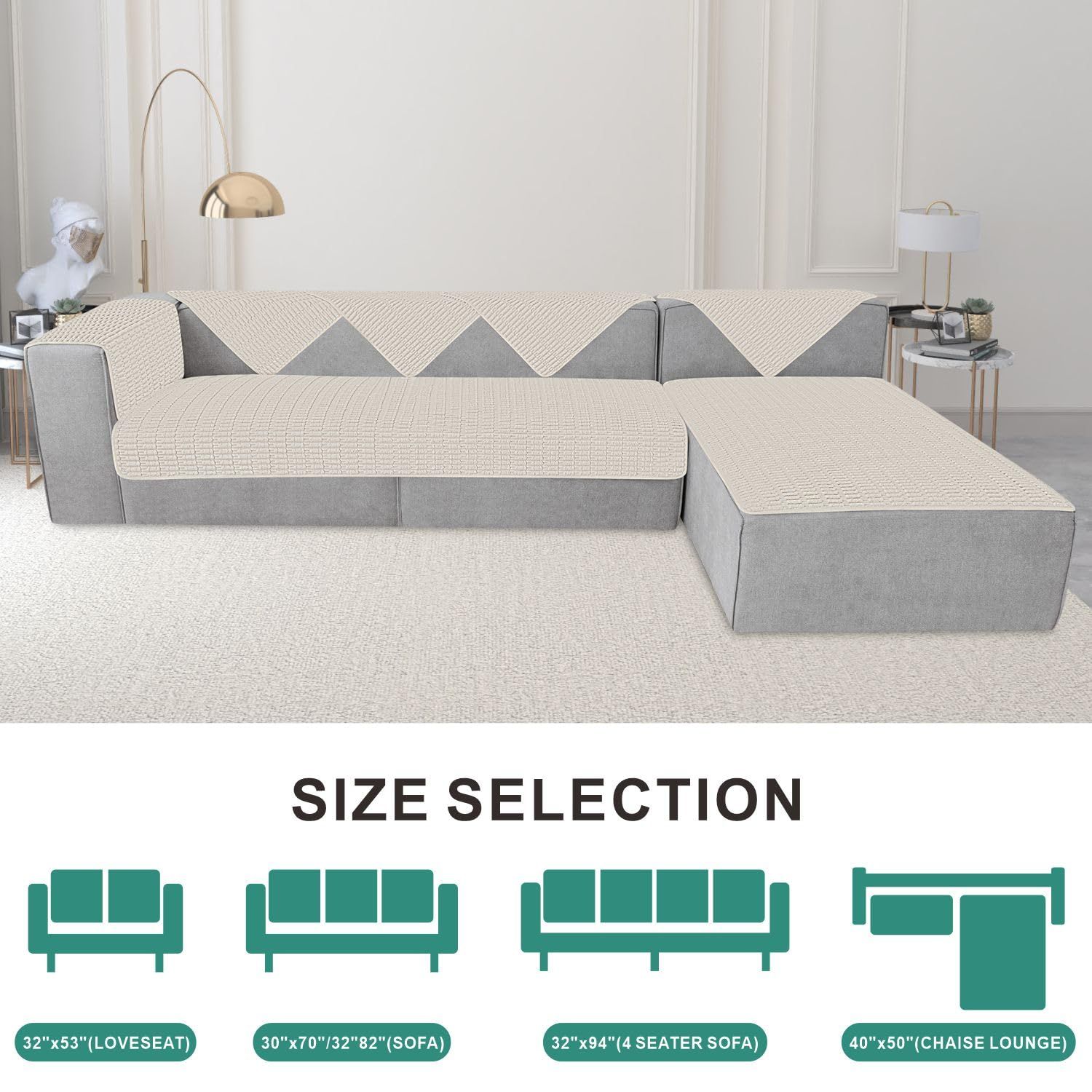 Foxdecor Couch Cover Sofa Covers Washable, Dog Bed Cover Couch Covers for 3 Cushion Couch Sofa Pet Friendly, Dog Couch Cover Furniture Covers for Pets.(Cream 40x50 inch)
