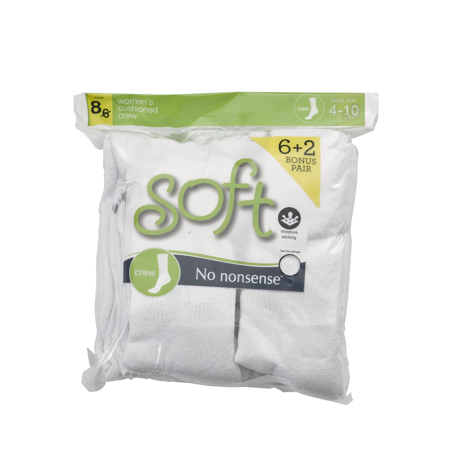 No nonsense Women's Cushion Crew Socks, 8 Pair Pack, White