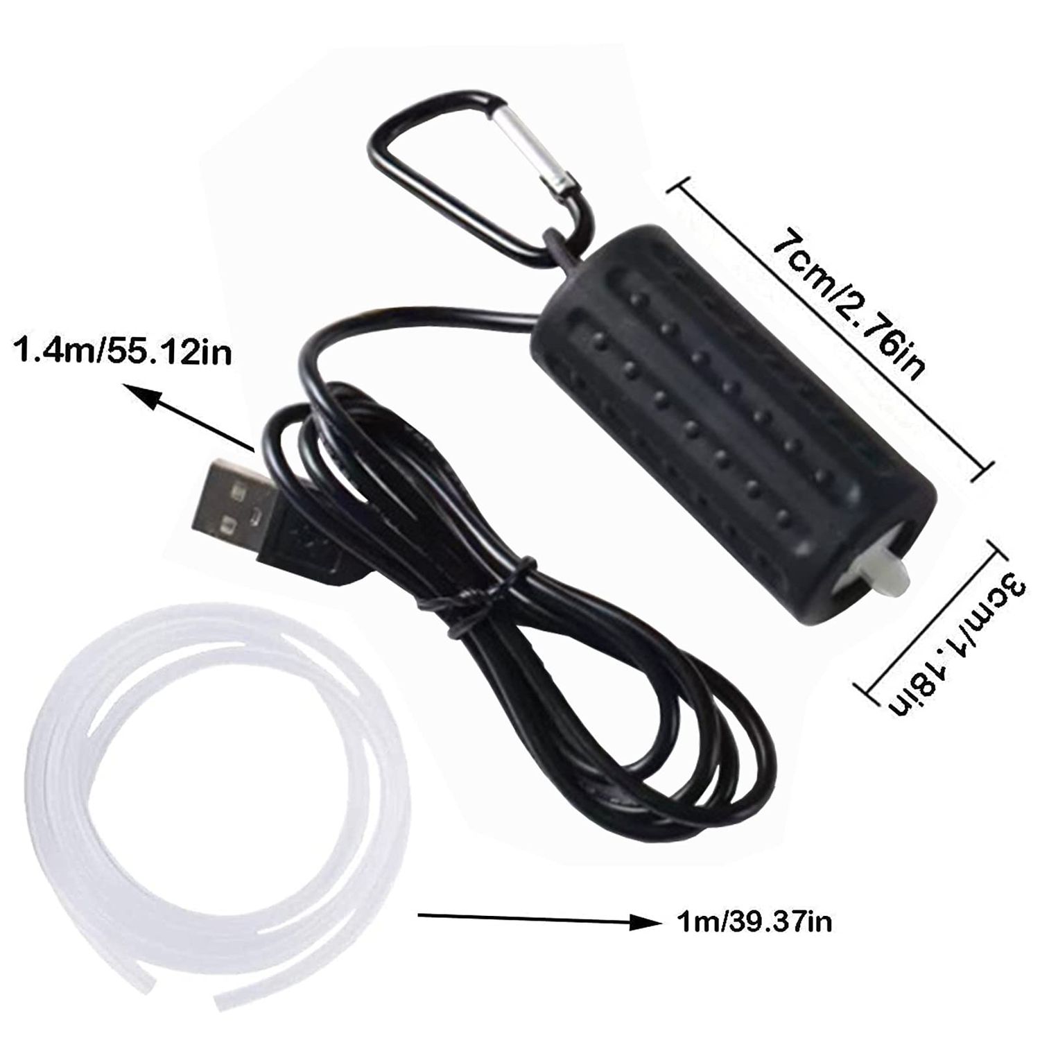 USB Fish Oxygen Air Pump Aquarium Ultra Quiet Oxygen Pump for Fish Tank with Hanging Buckle - Black