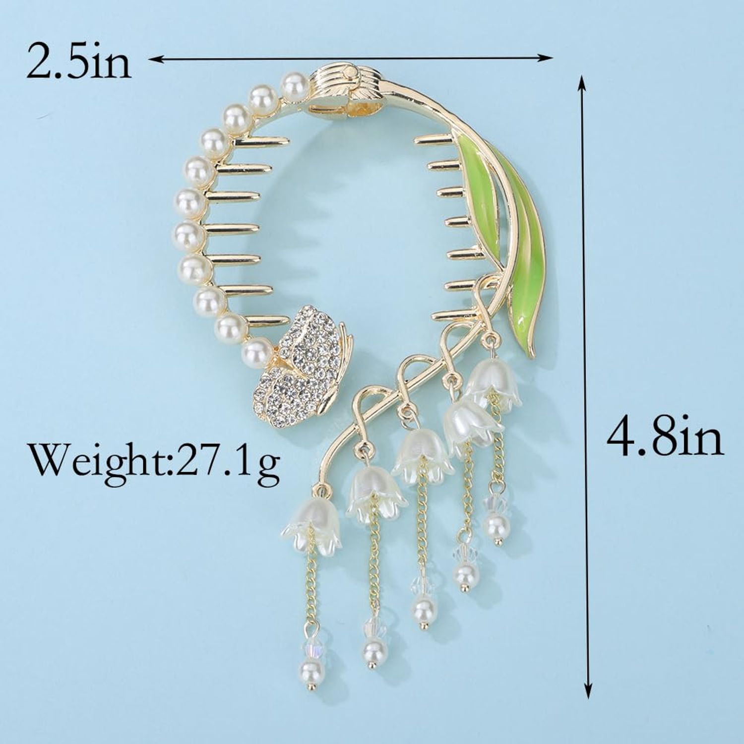 Wiwpar Crystal Ponytail Hair Clips Pearl Ponytail Rhinestone Hair Claw Clips Long Pearl Tassel Pendent Hair Clip Barrettes Flower Ponytail Hair Accessories Non Slip Jaw Banana for Women Girls (Style1)