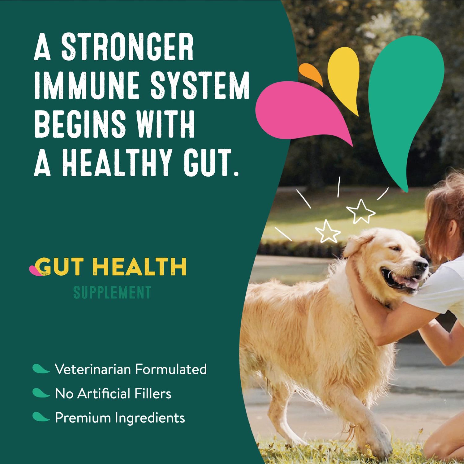 Happy Go Healthy Dog Gut Health Probiotics Supplement | Improves Digestive Health and Immune System Support for Dogs and Puppies | All Natural Ingredients Tasty Kibble Dog Food Topper | 21 Count Pack