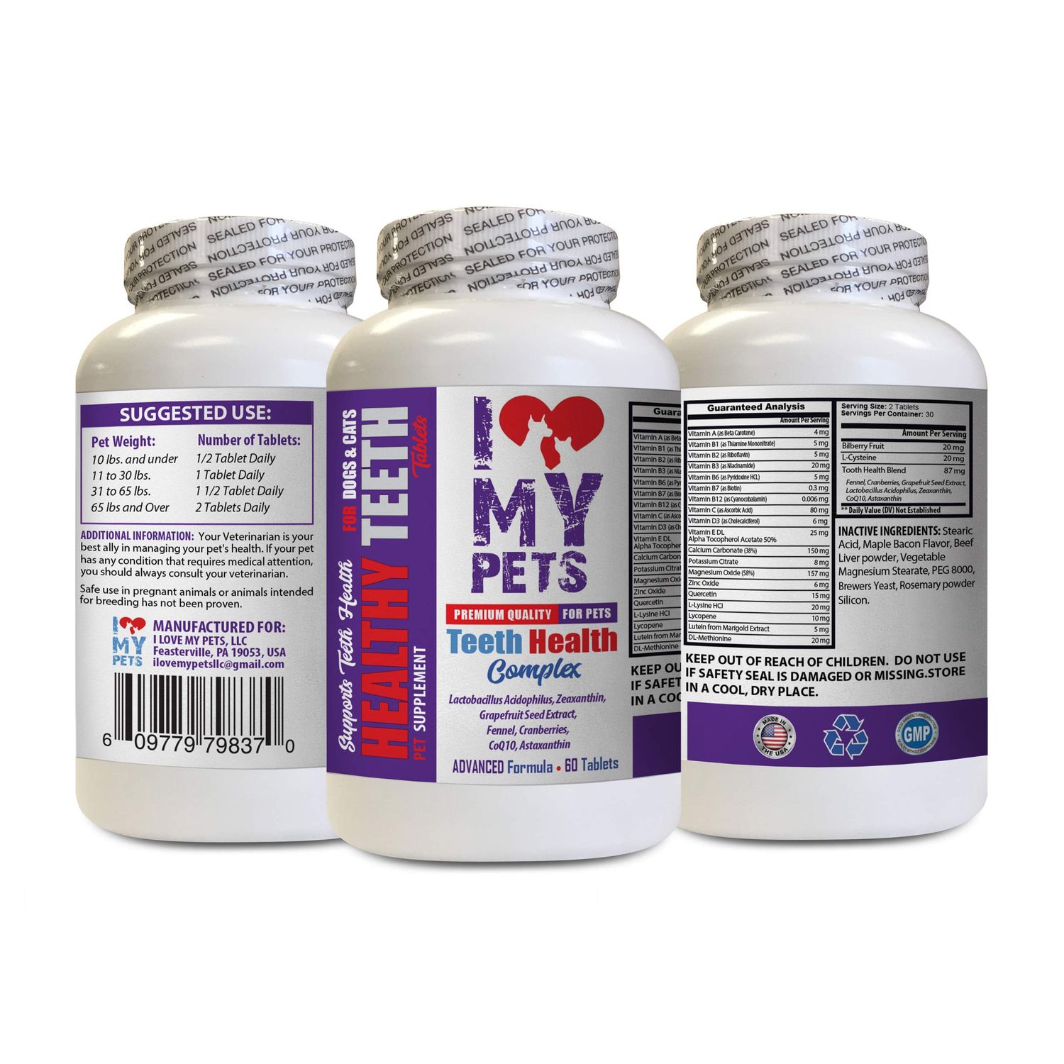 I LOVE MY PETS LLC Bad Breath cat Treats - PET Teeth Health Complex - Dogs and Cats - Premium Care - biotin for cat - 1 Bottle (60 Treats)