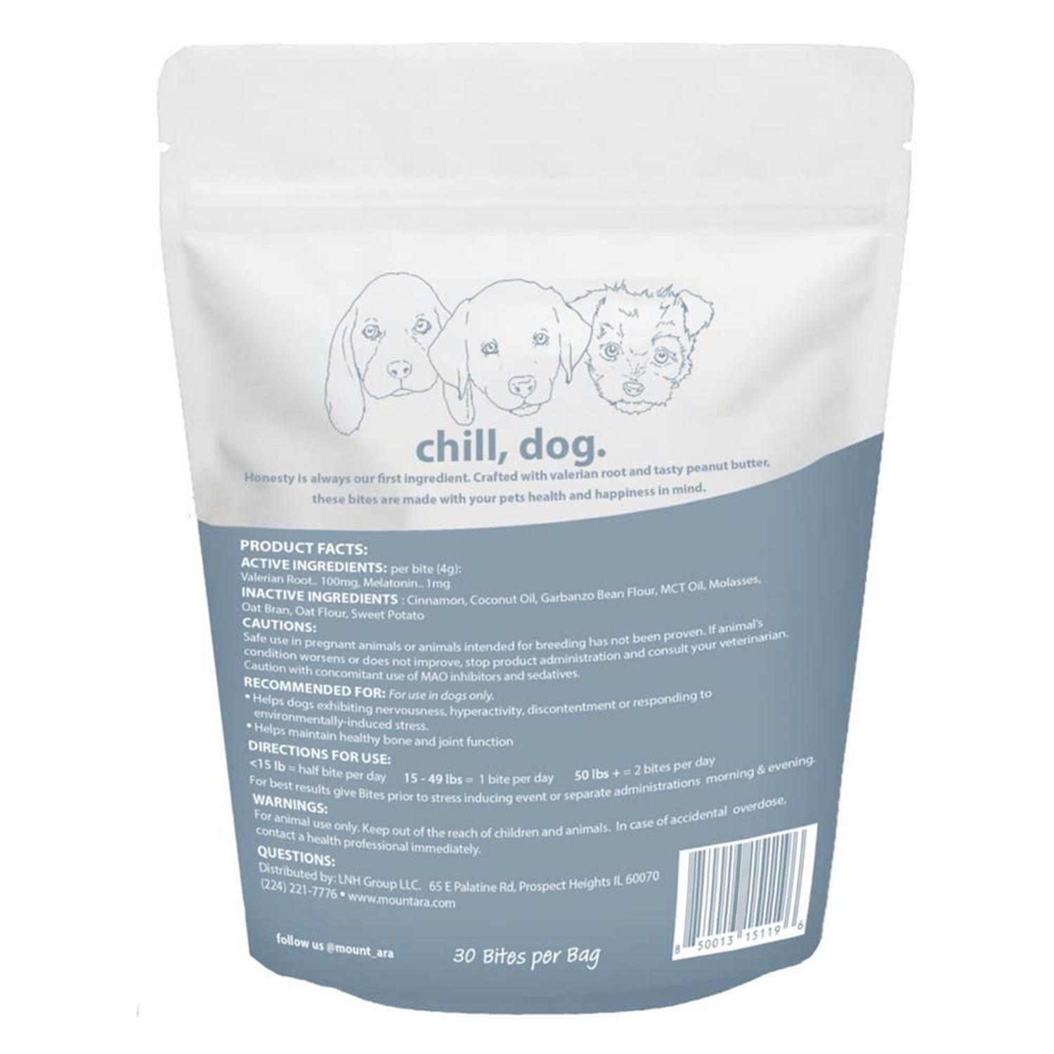 chill by mount ara CHILL Bites Calming Dog Treats for Relaxation, Made with Sweet Potato, Valerian Root, & Melatonin for Dogs