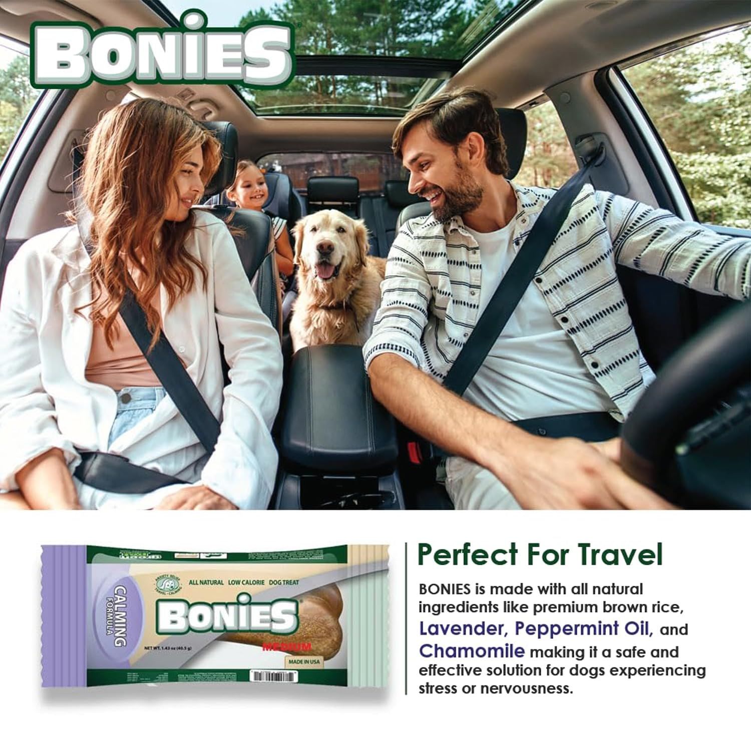 BONIES Natural Calming Formula Medium-Sized Single Bone for Dogs 25-50 LBS - Natural Dog Treats - Healthy Teeth & Fresh Breath - Low Calories - Chicken Flavor - 1 Bone