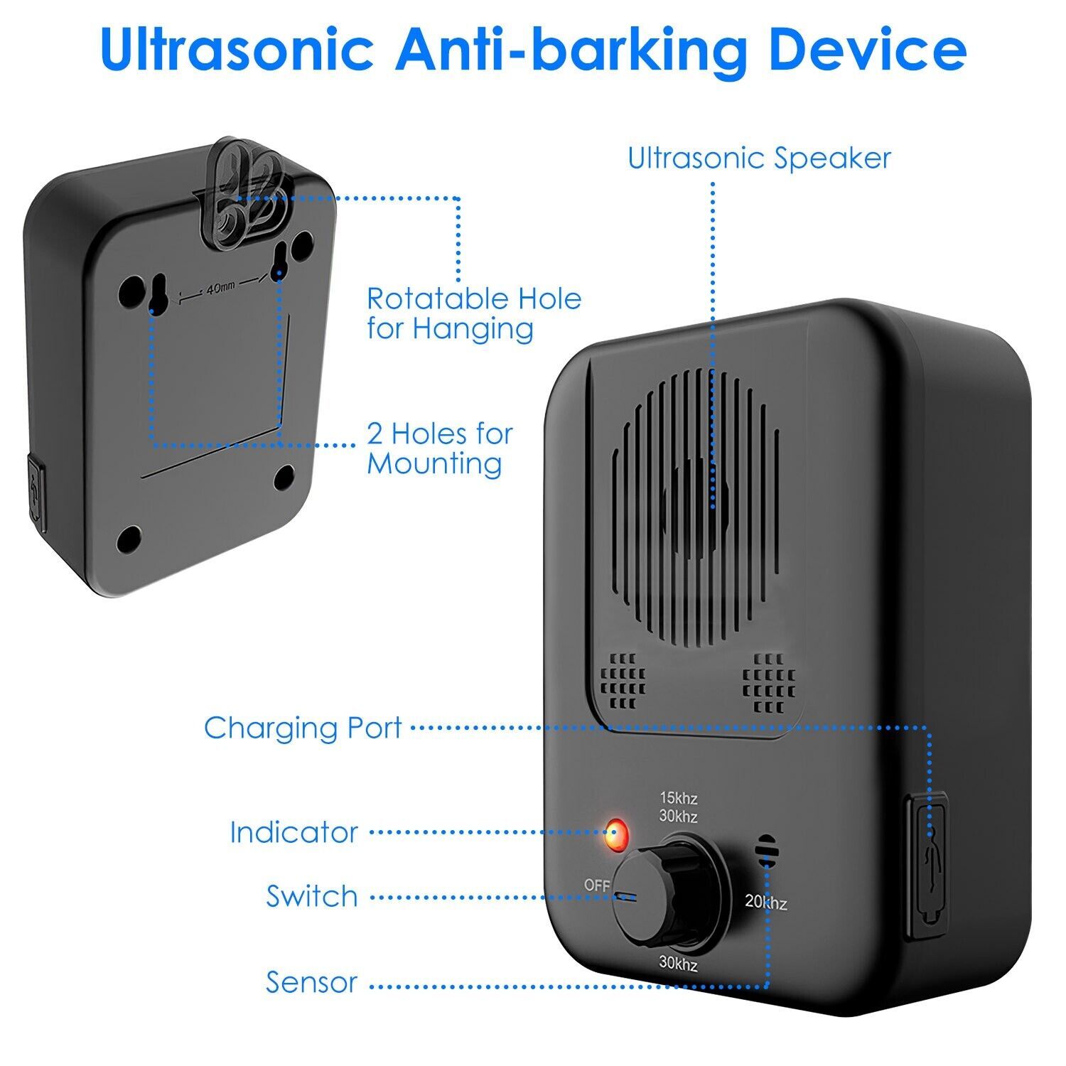 26.2Feet Ultrasonic Anti-Barking Device Dog Bark Control Sonic Silencer Outdoor