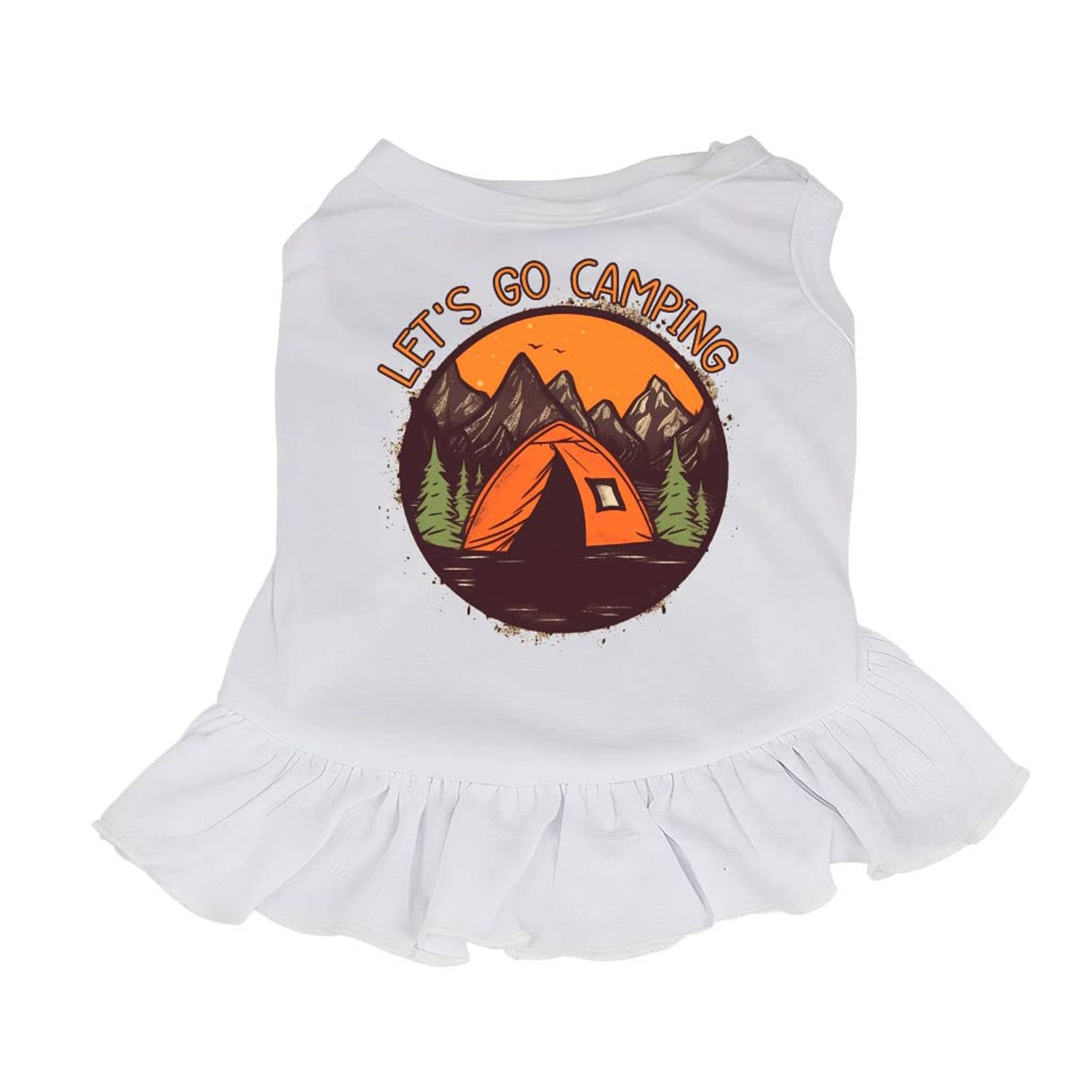 Let's Go Camping Dog Sundress - Tent Dog Dress Shirt - Camping Dog Clothing - White, S