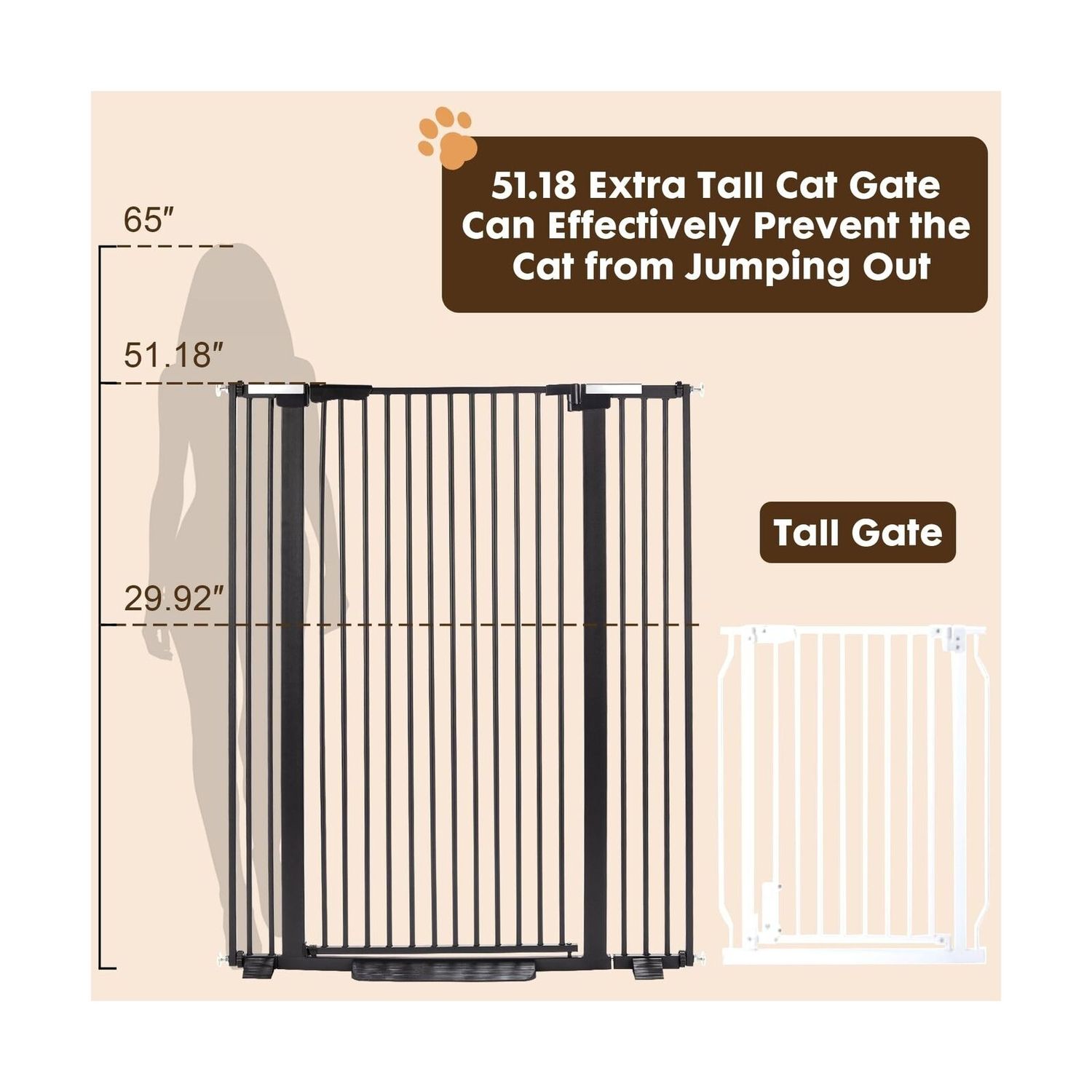 51.18" Extra Tall Cat Gate for Doorway, 29"-40" Auto Close Pet Gate Include 2...