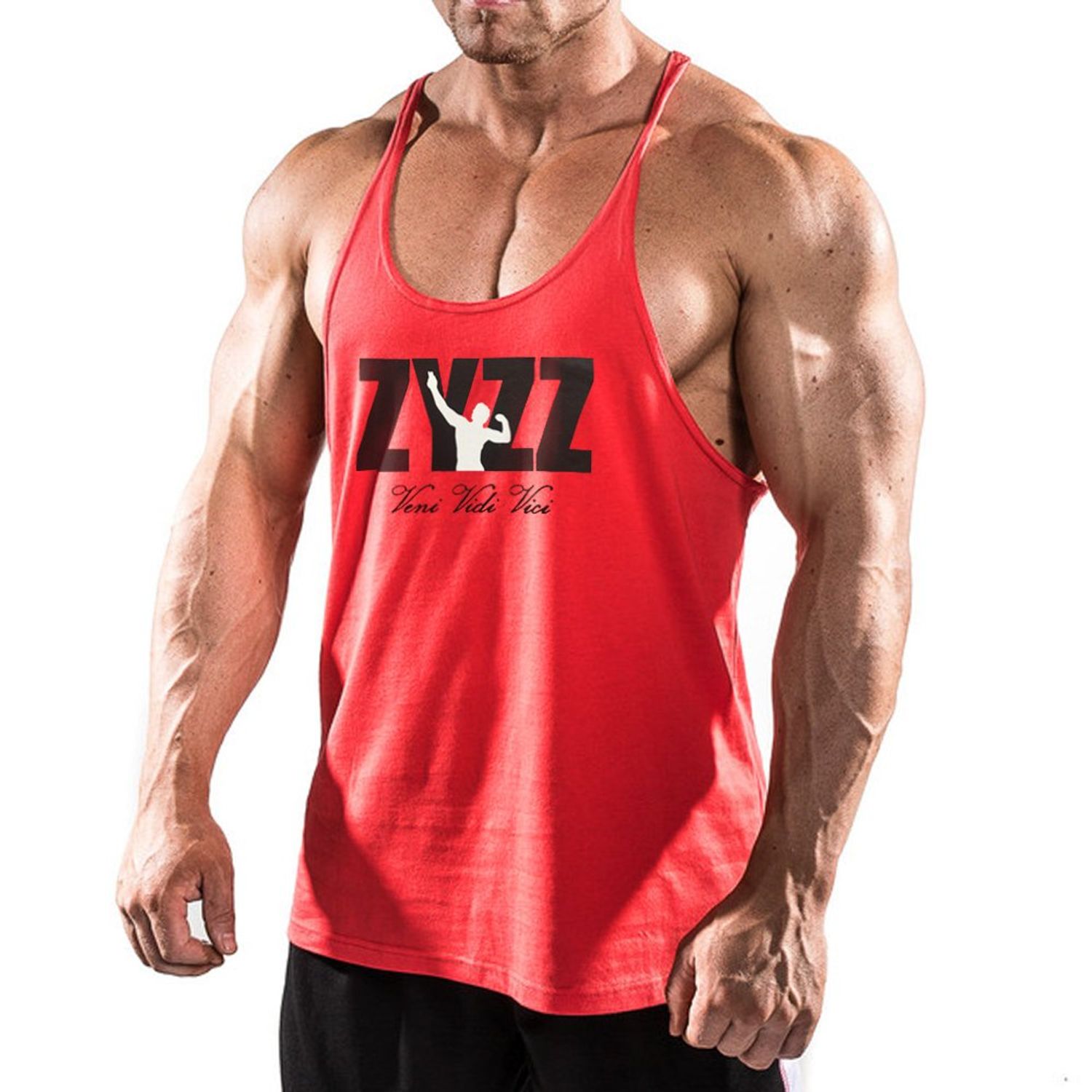 JEEING GEAR Alivegear Men's Stringer Training Bodybuilding Workout Gym Tank Tops Y Back Cotton Black S