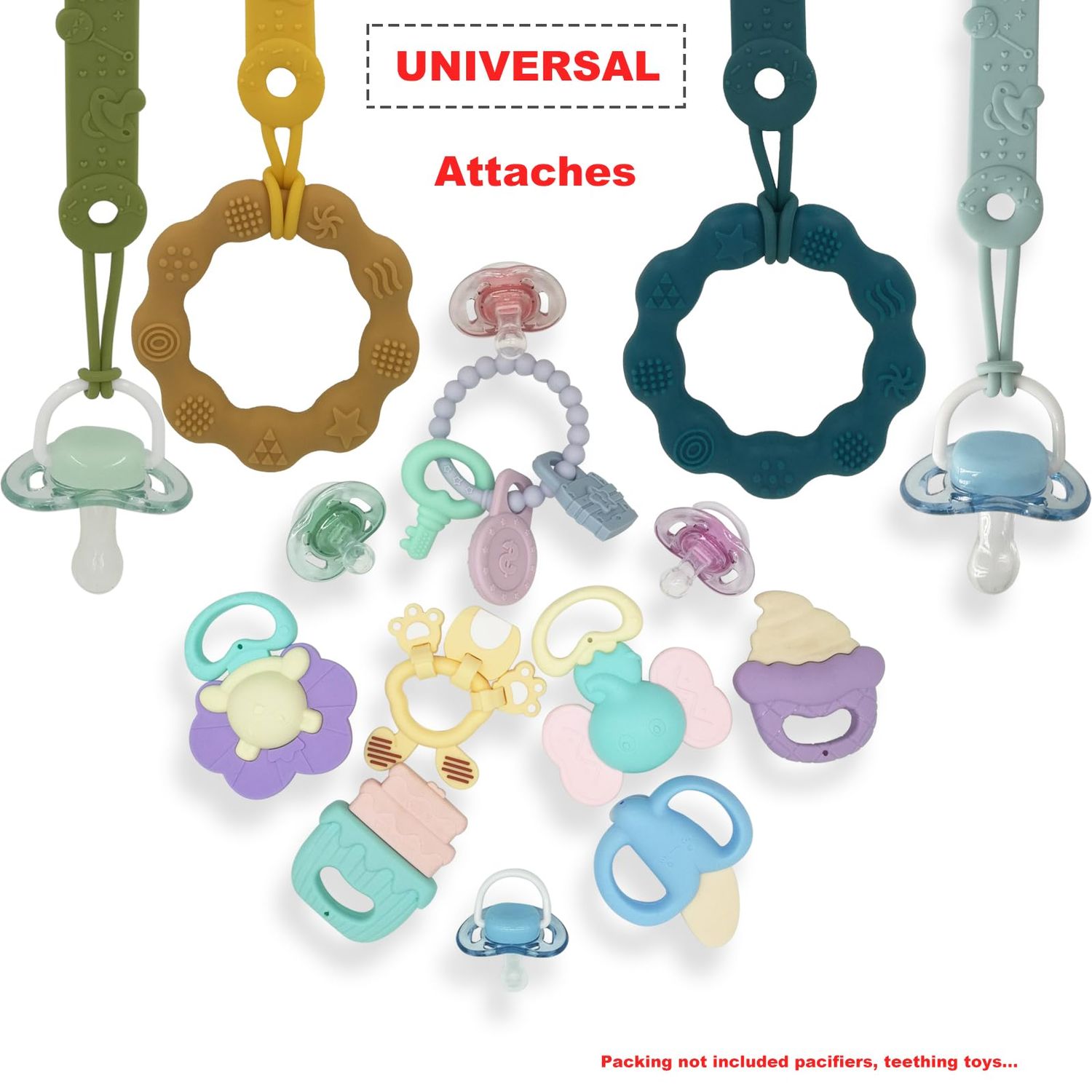 Pacifier Clip MOBU 4 Pack Silicone Pacifier Clips Holder for Baby Boy Girl Newborn Essentials One Piece Design Universal Pacifier Holder Birthday,Shower Gift (4 Colors_Ⅰ)