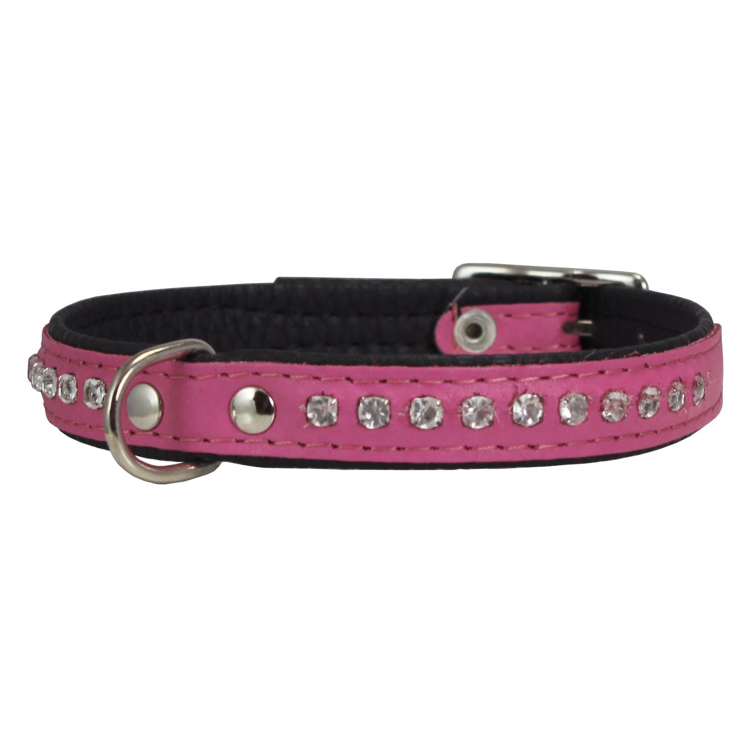 Dogs My Love Rhinestone Genuine Leather Dog Collar (Pink, 8"-9.5" Neck)