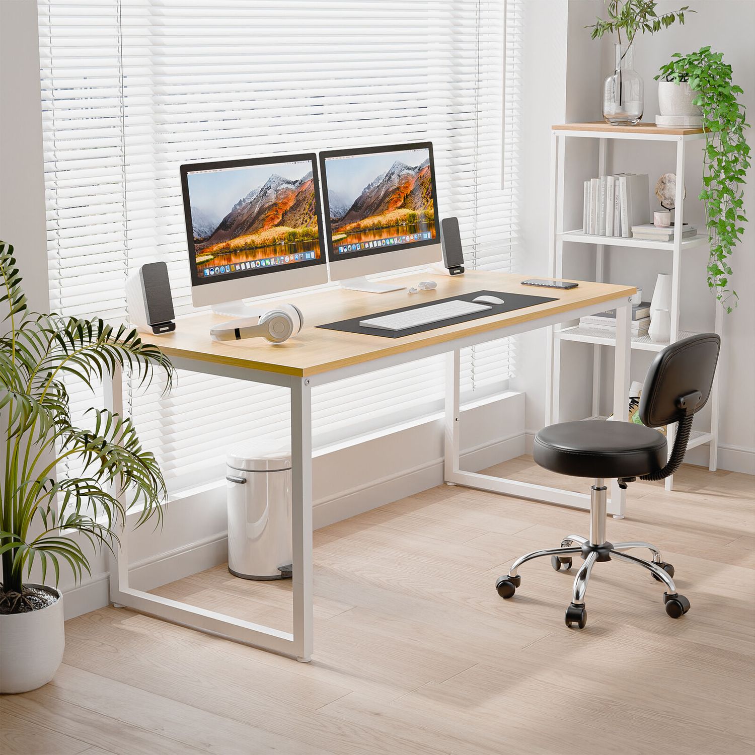 55" Modern Computer Desk Study Workstation Home Office Desk for Bedroom Natural