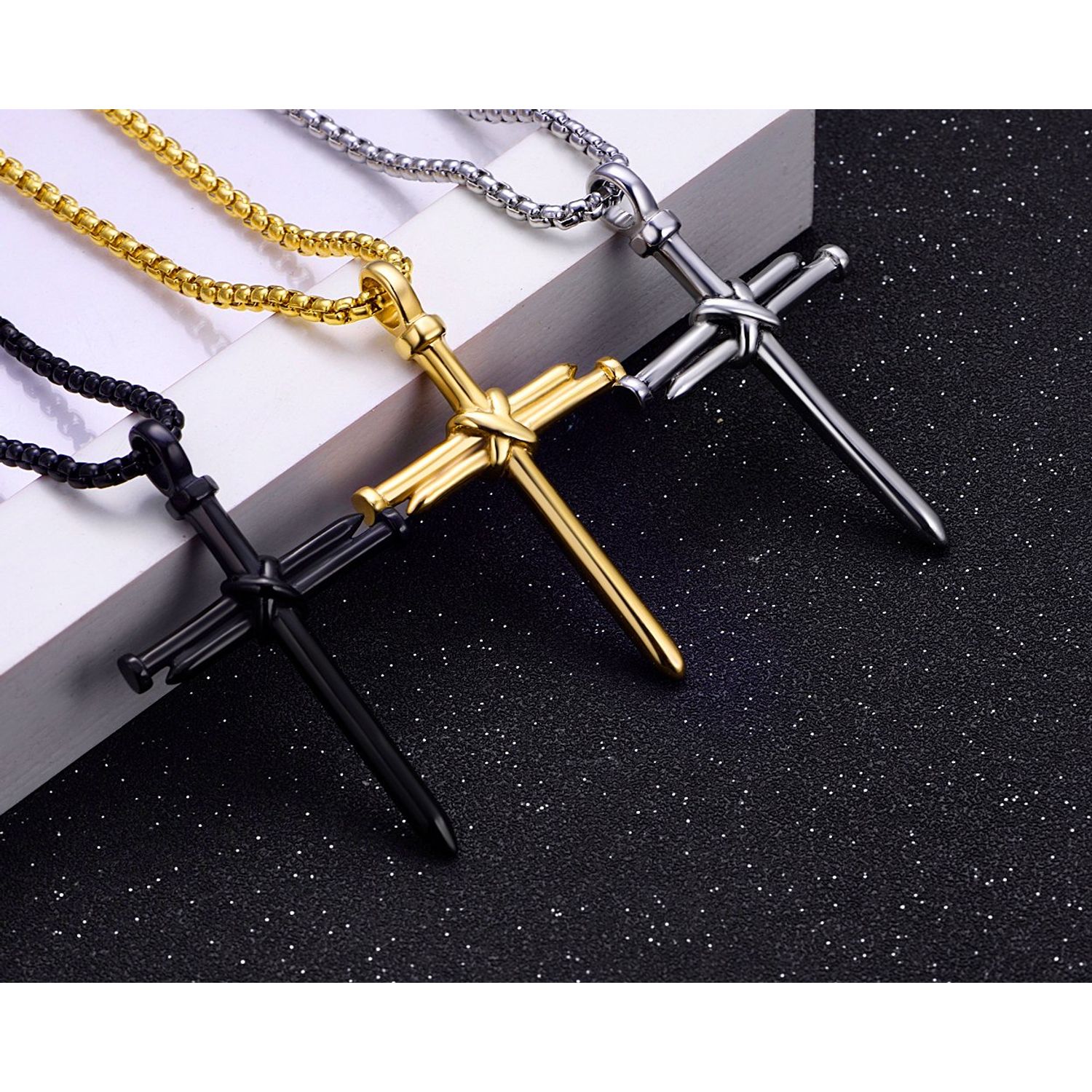 Rehoboth Men's Stainless Steel Nail Cross Pendant Necklace for Boys Womens Mens With 24 Inch Chain Polished Black