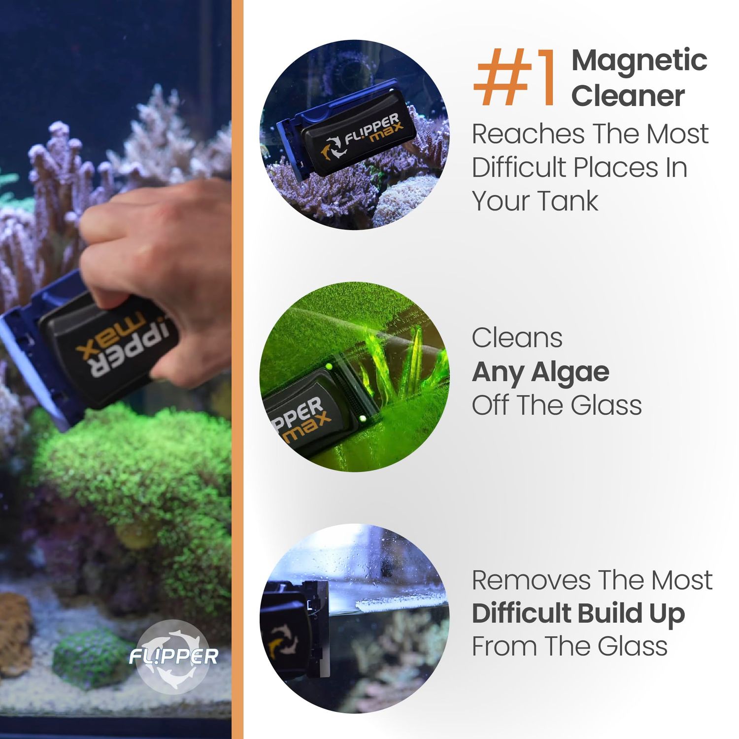 FL!PPER Flipper Max Aquarium Algae Remover for Fish Tank Cleaner Replacement Blades, Pack of 2 - Glass Scraper Blades for Cleaning Kits - Water Cleaning Accessory