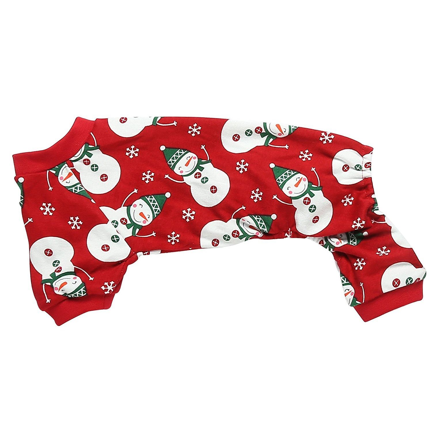 Lanyarco Cute Snowman Reindeer Pet Clothes Christmas Dog Pajamas Shirts, Red Back Length 12" Small