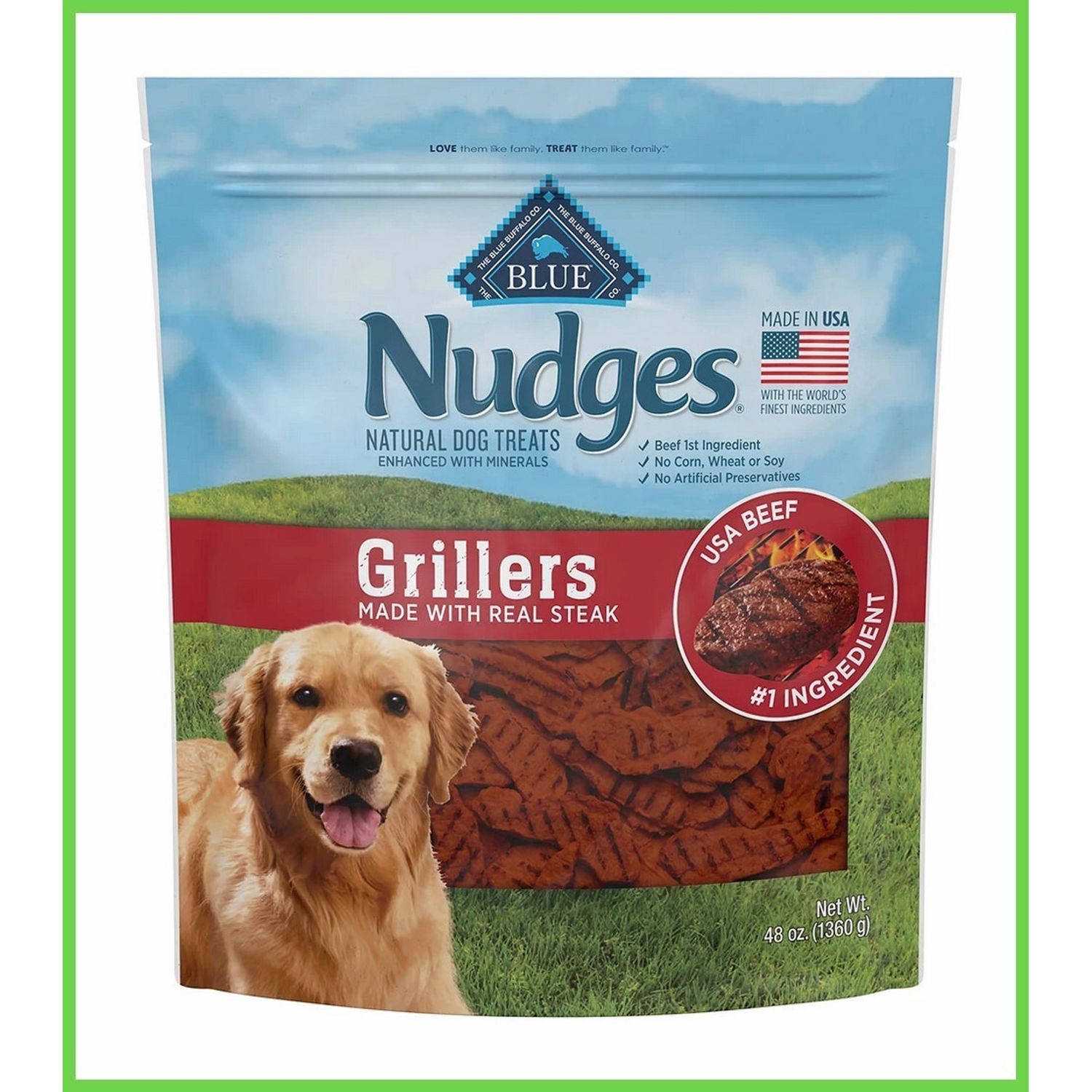 3 PACK - Nudges Wholesome Dog Treats, Steak Grillers 3 lbs (Total 9 lbs)