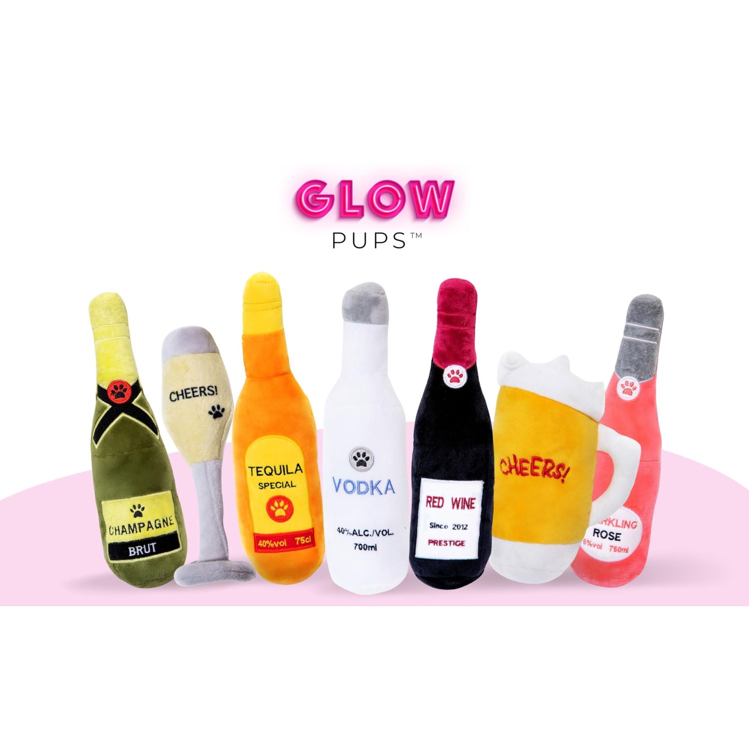 Glow Pups Plush Beer Dog Toy with Squeakerr (Beer Glass)