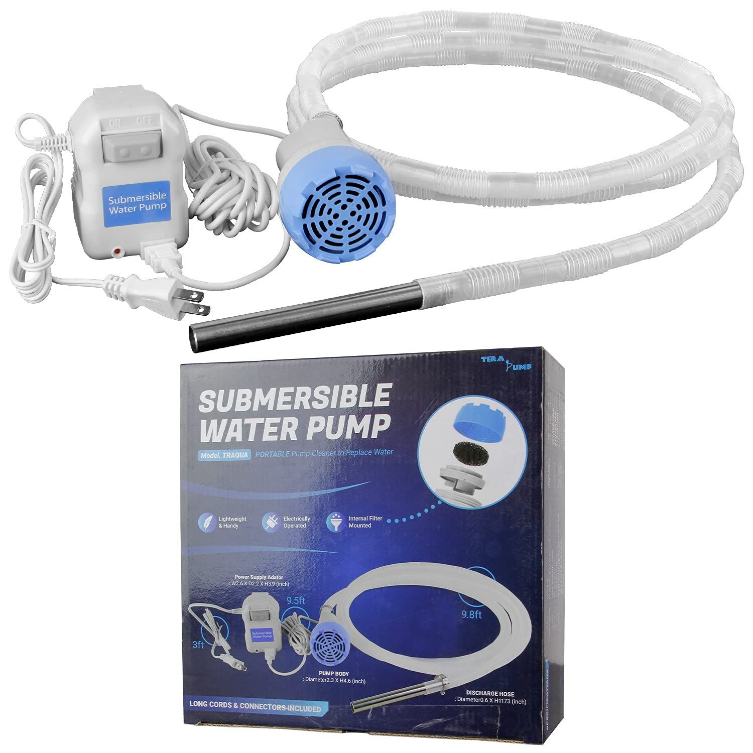 TERA PUMP - Aquarium Gravel Cleaner - Electric Automatic Removable Vacuum Fish Tank Water Changer Sand Washer Algae Cleaner Filter & 10 ft Hose Up to 12 Liters per Min