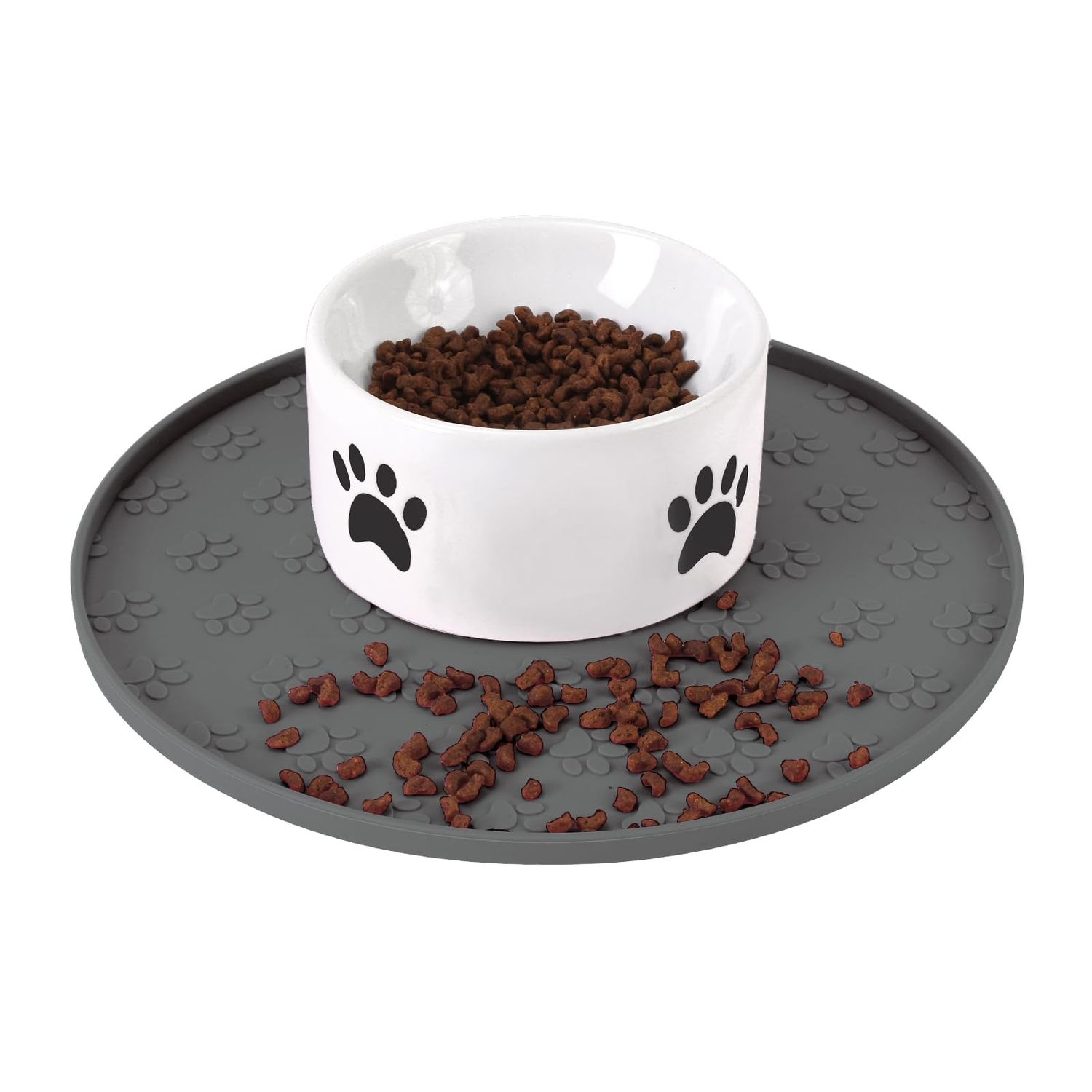Silicone Pet Food Mat - Waterproof Dog Food Bowl Mat Cat Feeding Mat Thicker Pet Placemat Eating Mat with High Lip to Prevent Spills, Dog & Cat Water Bowl Mat for Messy Drinkers to Protect Floors，Gray