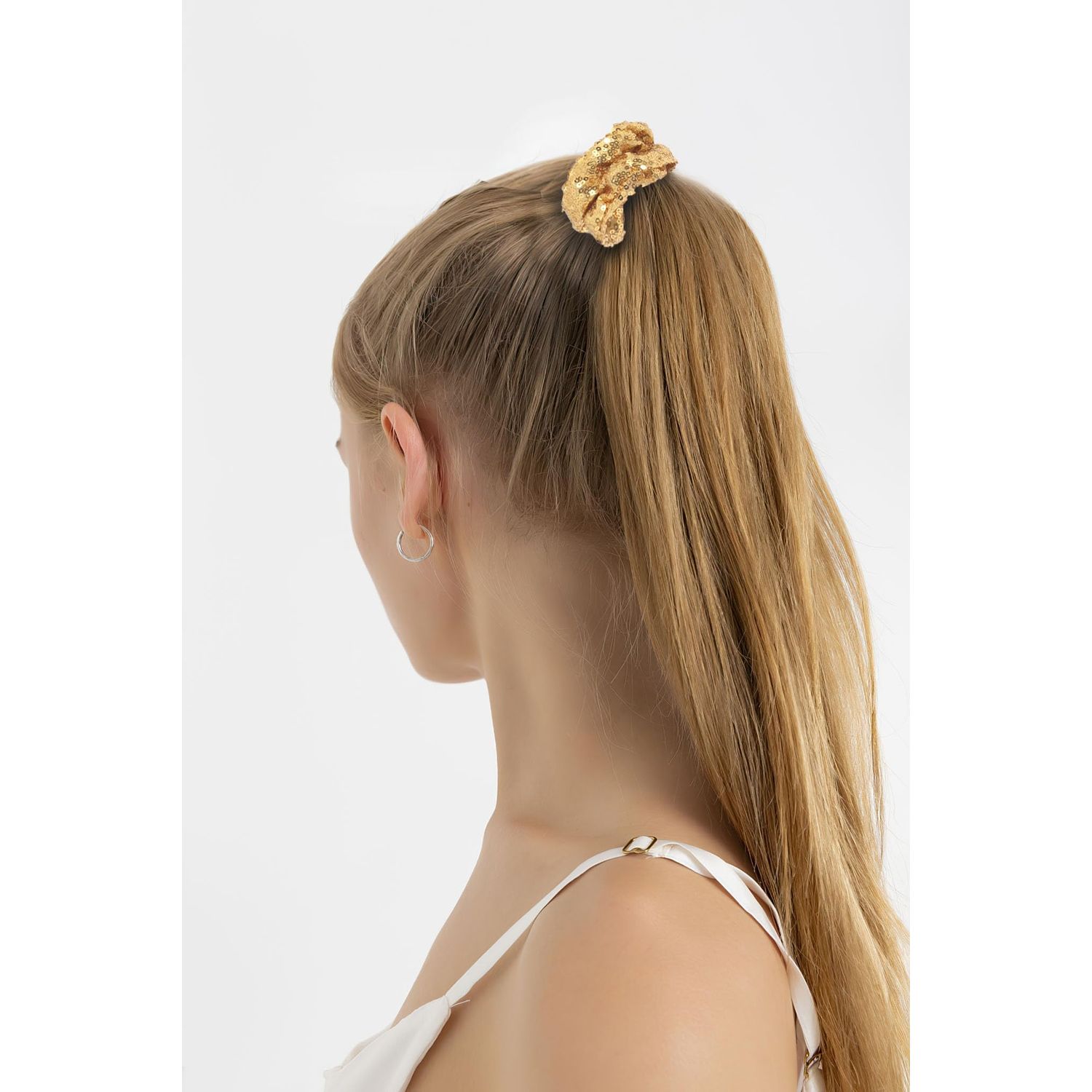 12 Pcs Gold Sequin Scrunchies Bridesmaid Scrunchies Elastics Ponytail Holders Hair Wrist Ties Bands Cloth Scrunchies for Show Gym Dance Party Club Girl Women