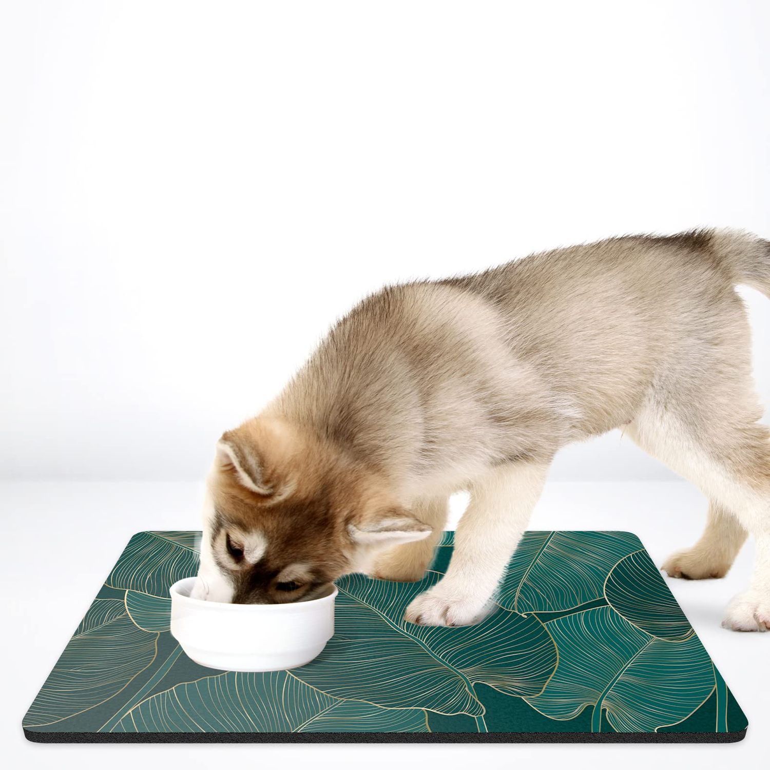 Rnivvi Dog Food Mat, 16" x 24" Flower Absorbent Dog Cat Bowl Mat for Food and Water, Cute Anti-Slip Rubber Pet Feeding Rug Protect Floors, Puppy Placemat for Feeding & Watering Supplies, Tropical