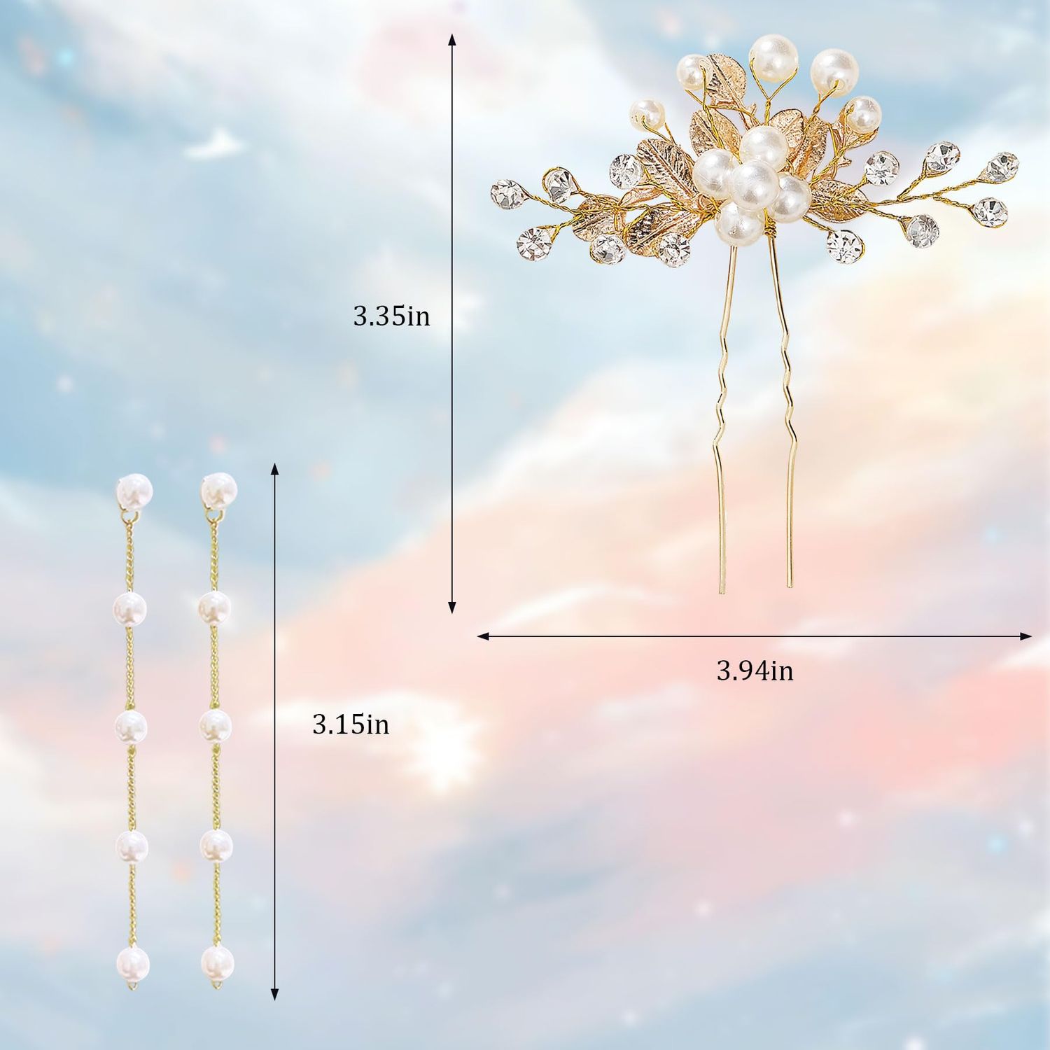 Bridal Wedding Hair Pins Crystal Pearl Hair Clip Rhinestone Hair Crystal Pearl French Hairpins Hair Wedding Hair Accessories(gold)
