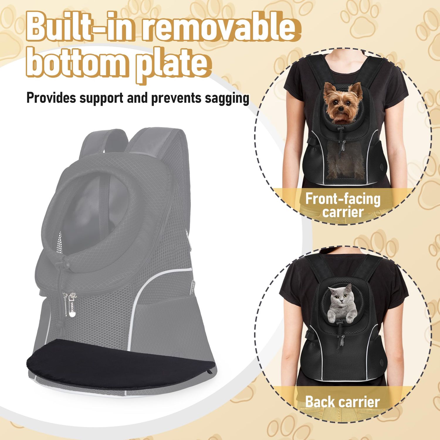 WOYYHO Pet Dog Carrier Backpack Small Dog Front Backpack Ventilated Mesh Dog Travel Back Pack with Safety Belt for Travel Hiking Cycling Outdoor Adventures (Size L: 10-14 lbs, Black)