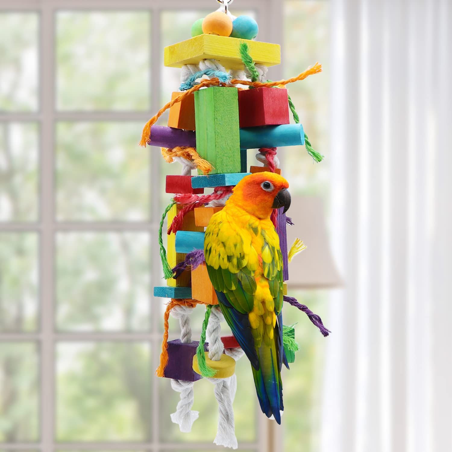 Wontee Bird Toys Parrot Chewing Toys Wood Blocks Tearing Toys for Parakeet Cockatiel Sun Conure African Grey Indian Ringnecks Small and Medium Sized Birds (Medium)