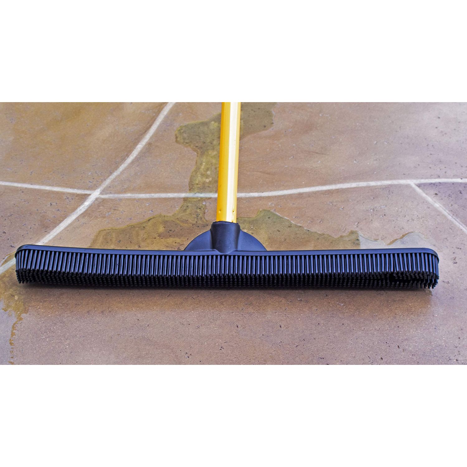 FURemover Heavy Duty Outdoor Pet Hair Remover Rubber Broom with Squeegee, Black and Yellow